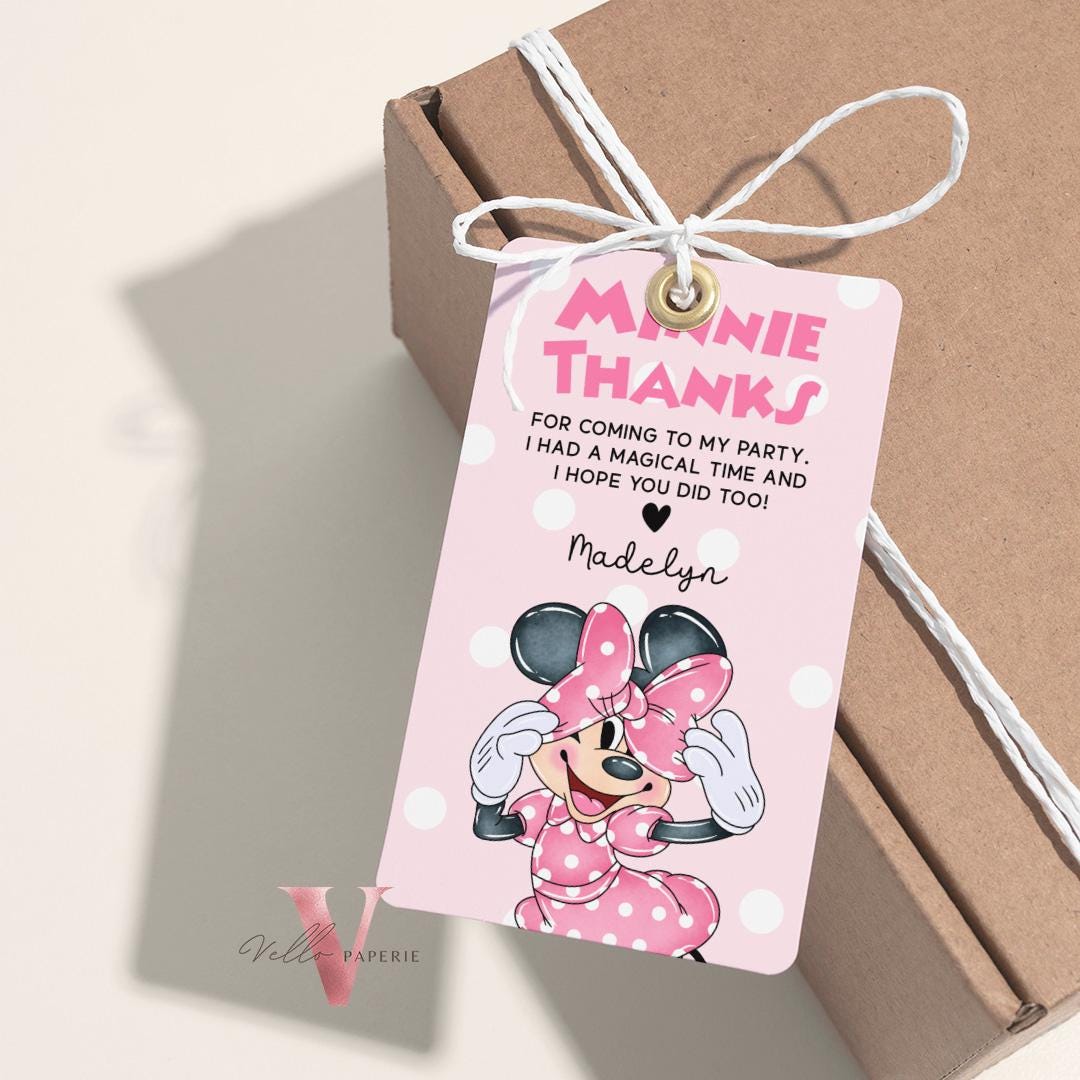 Editable Printable Any Age Minnie Mouse Birthday Party Favors | Glitter Pink Minnie Party Chip Bag, Water Bottle Label, Caprisun MMB05