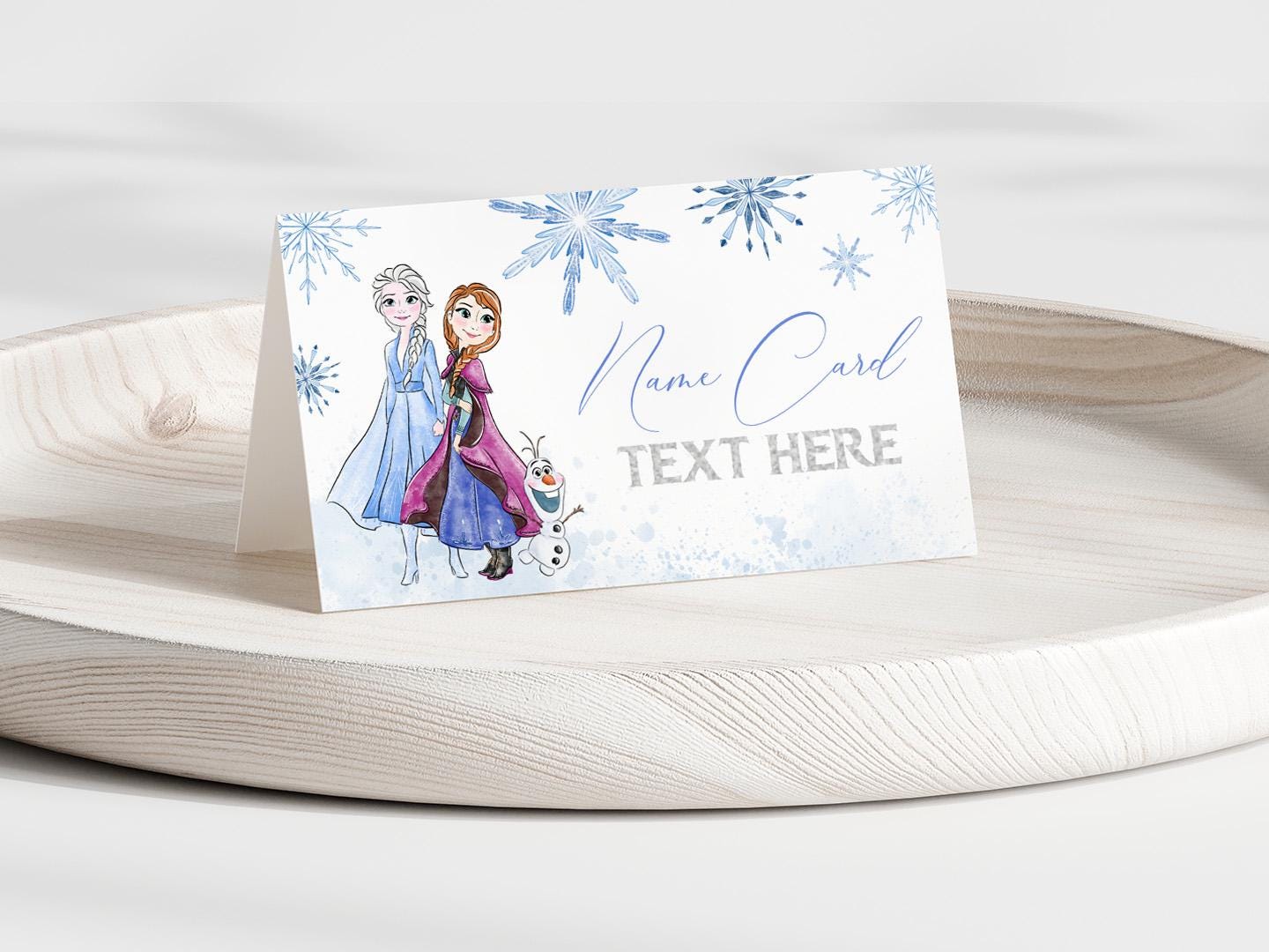 Editable Printable Any Age Frozen Birthday Tent Card | Glitter Silver Snow Princess Anna Elsa Party Table Card, Name Label, Food Label FBP01
