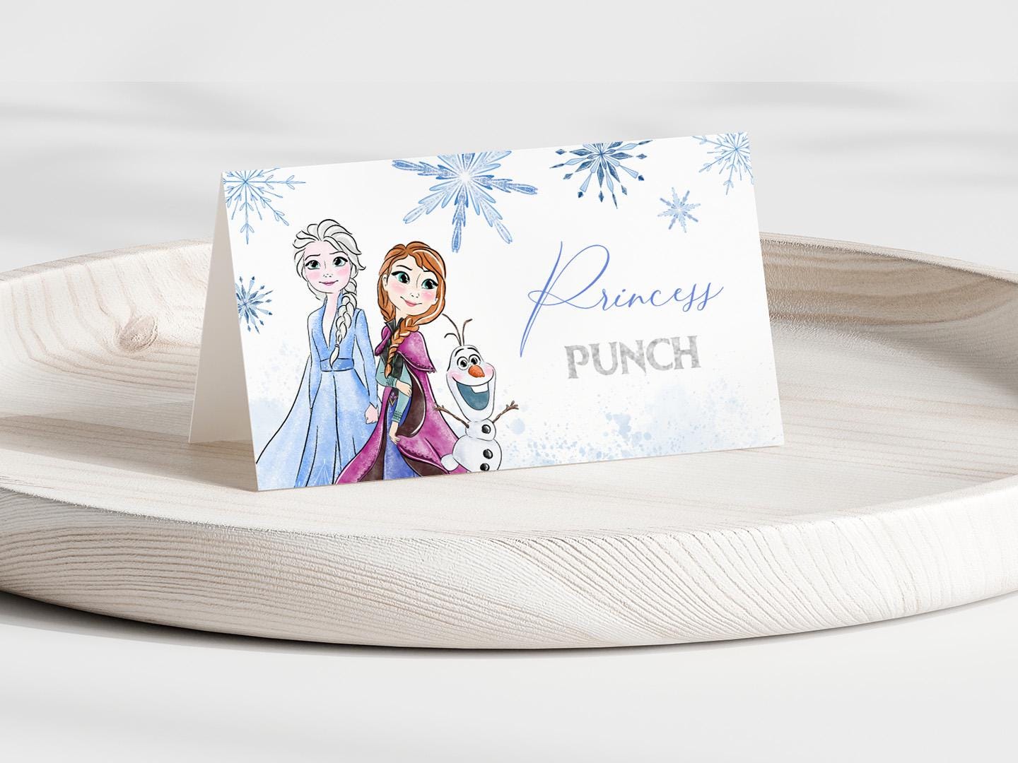 Editable Printable Any Age Frozen Birthday Tent Card | Glitter Silver Snow Princess Anna Elsa Party Table Card, Name Label, Food Label FBP01