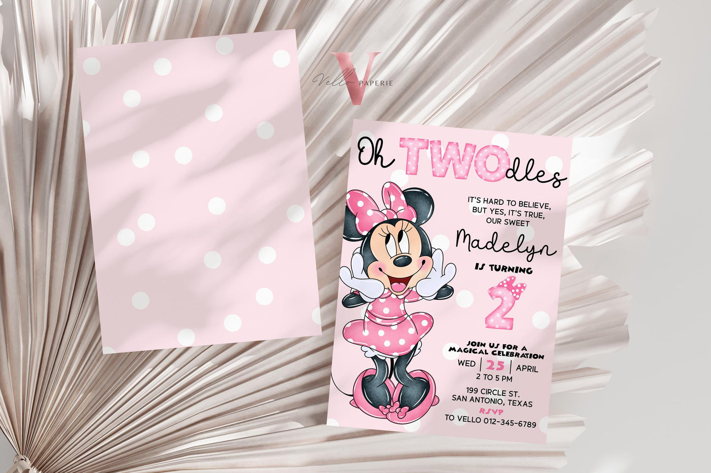 2nd Oh TWOdles Minnie Mouse Birthday Invitation | Light Pink Polkadot Invite 2 years old Girl | Minnie Second Birthday Instant DL MMB05