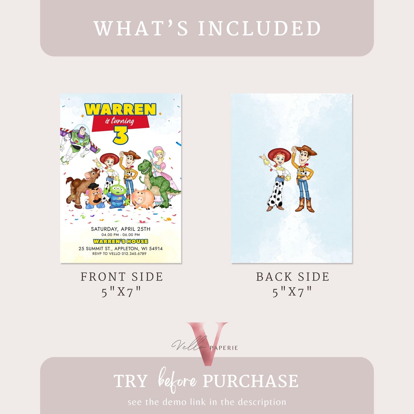 Any Age TOY Story Birthday Invitation | Watercolor Toy Story Boy Theme Colorful Birthday Party Invite | Buzz Woody Jessie