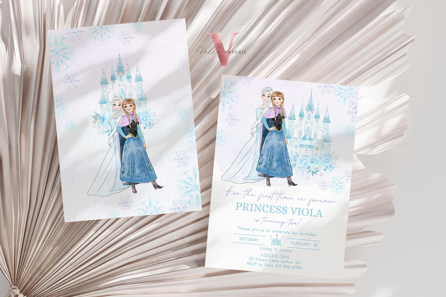 Editable ANY AGE Birthday Frozen Theme Birthday Party Invitation | Watercolor Elsa Anna Princess Birthday Invite | Winter Snow Princess