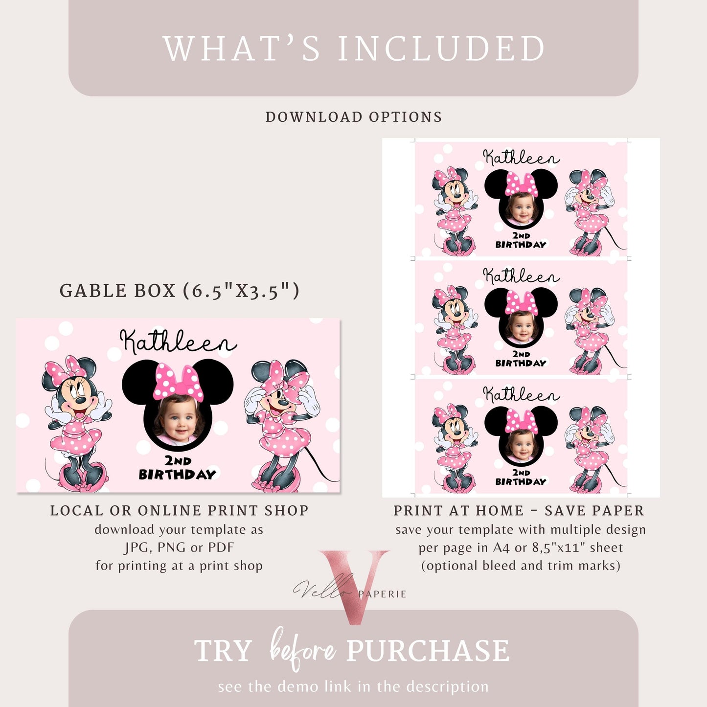 Editable Printable Any Age Minnie Mouse Birthday Party Favors | Glitter Pink Minnie Party Chip Bag, Water Bottle Label, Caprisun MMB05