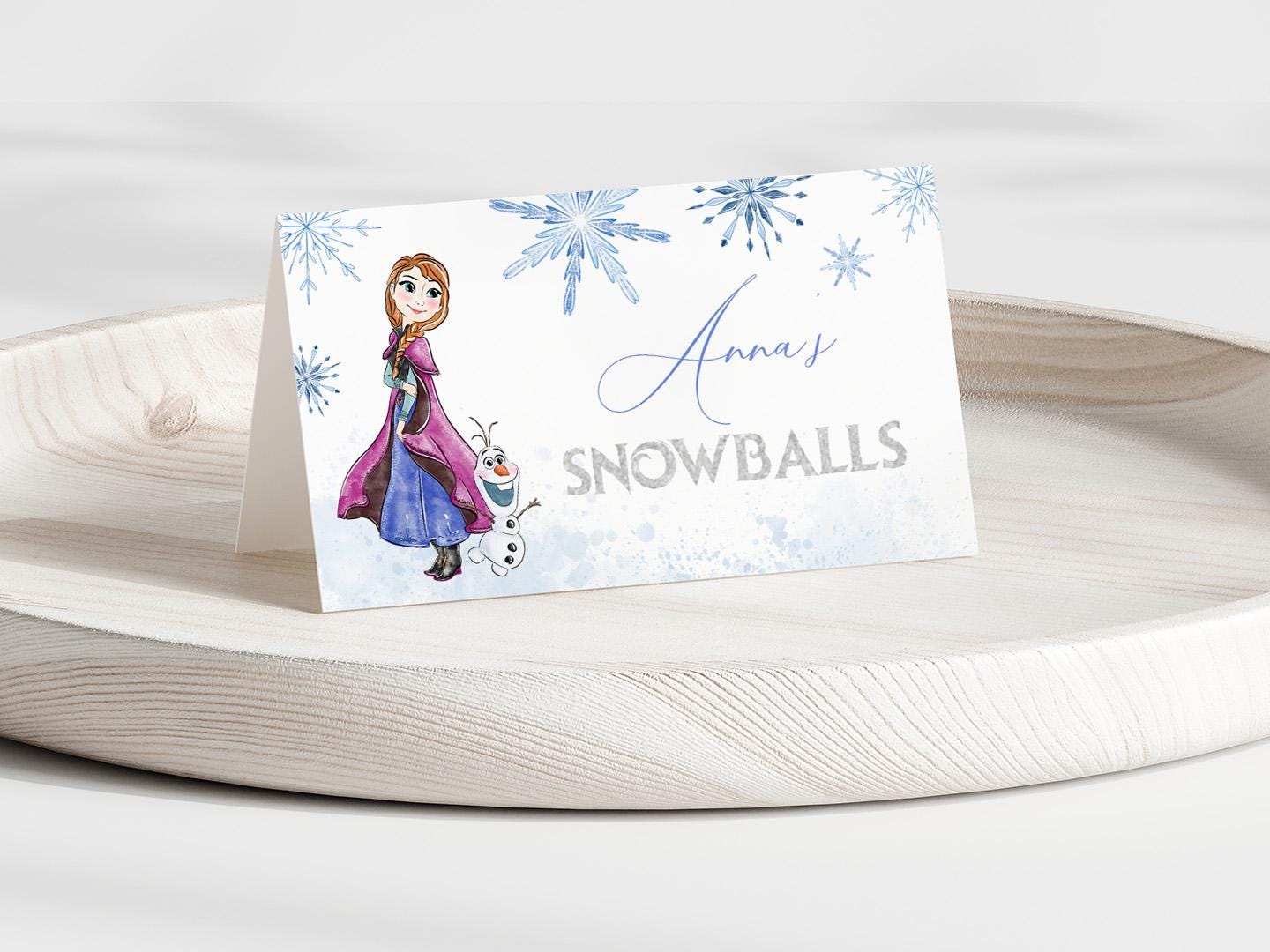 Editable Printable Any Age Frozen Birthday Tent Card | Glitter Silver Snow Princess Anna Elsa Party Table Card, Name Label, Food Label FBP01