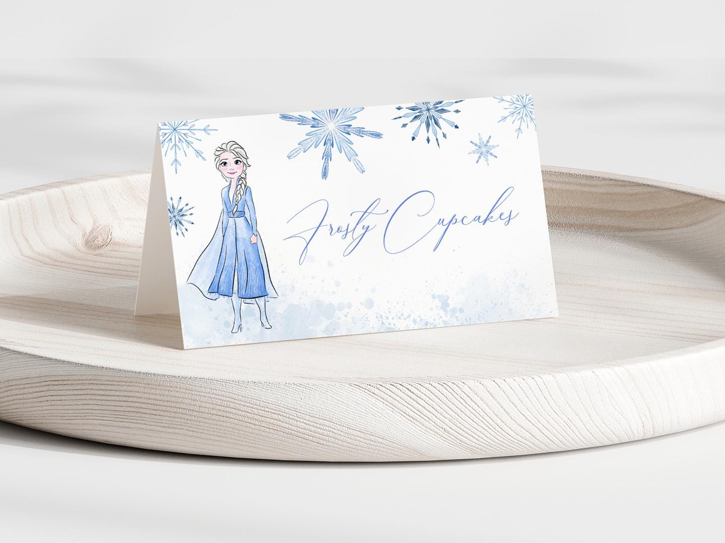 Editable Printable Any Age Frozen Birthday Tent Card | Glitter Silver Snow Princess Anna Elsa Party Table Card, Name Label, Food Label FBP01