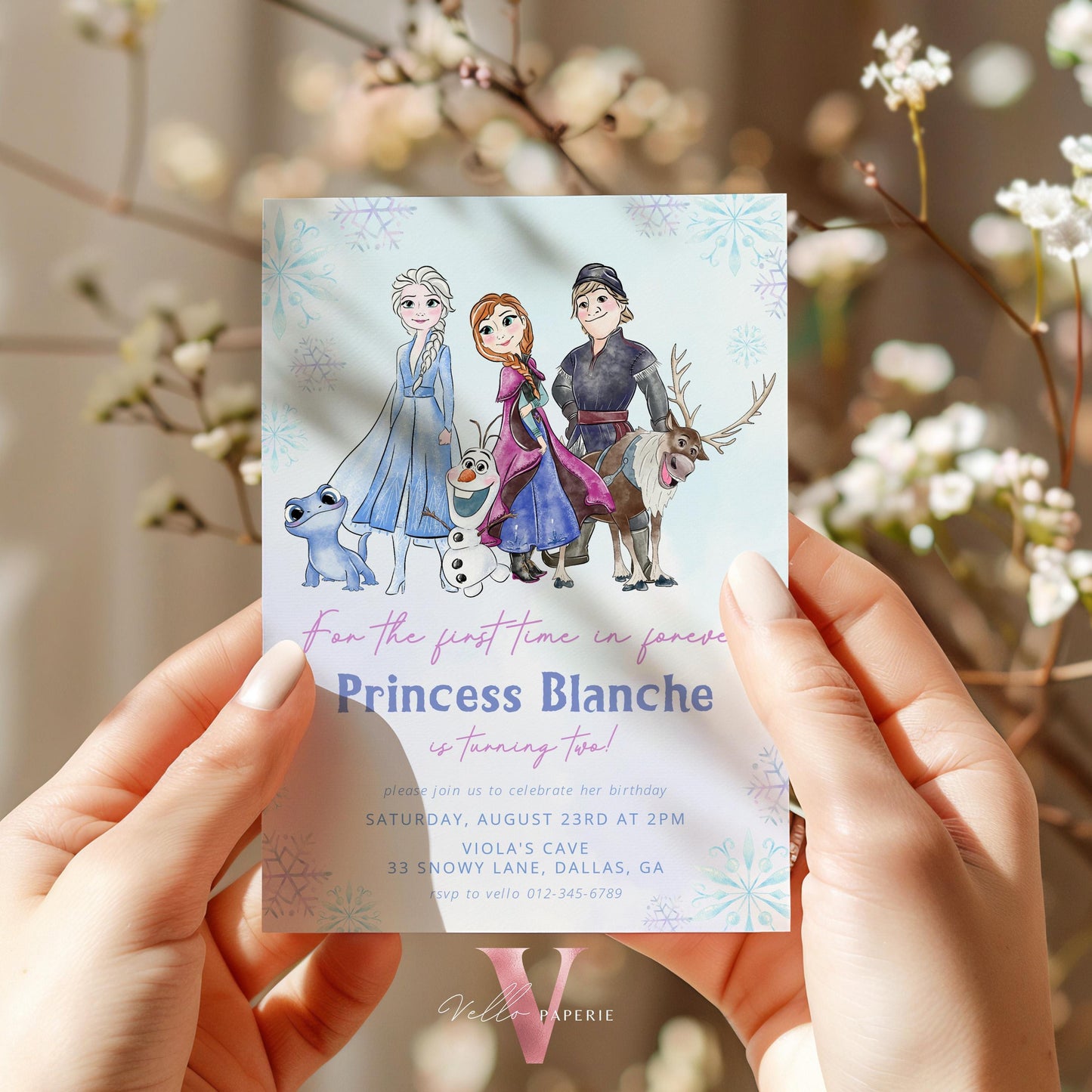 Princess Frozen Birthday Party Invitation | Watercolor Princess Elsa Anna Olaf & Friends Birthday Invite | ANY AGE Winter Snow Ice Princess