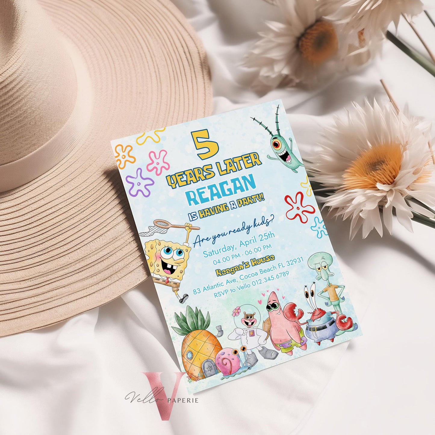 Editable Printable Spongebob Birthday Invitation | Watercolor Spongebob Square Pants Colorful Birthday Party Invite | Any Age Bikini Bottom