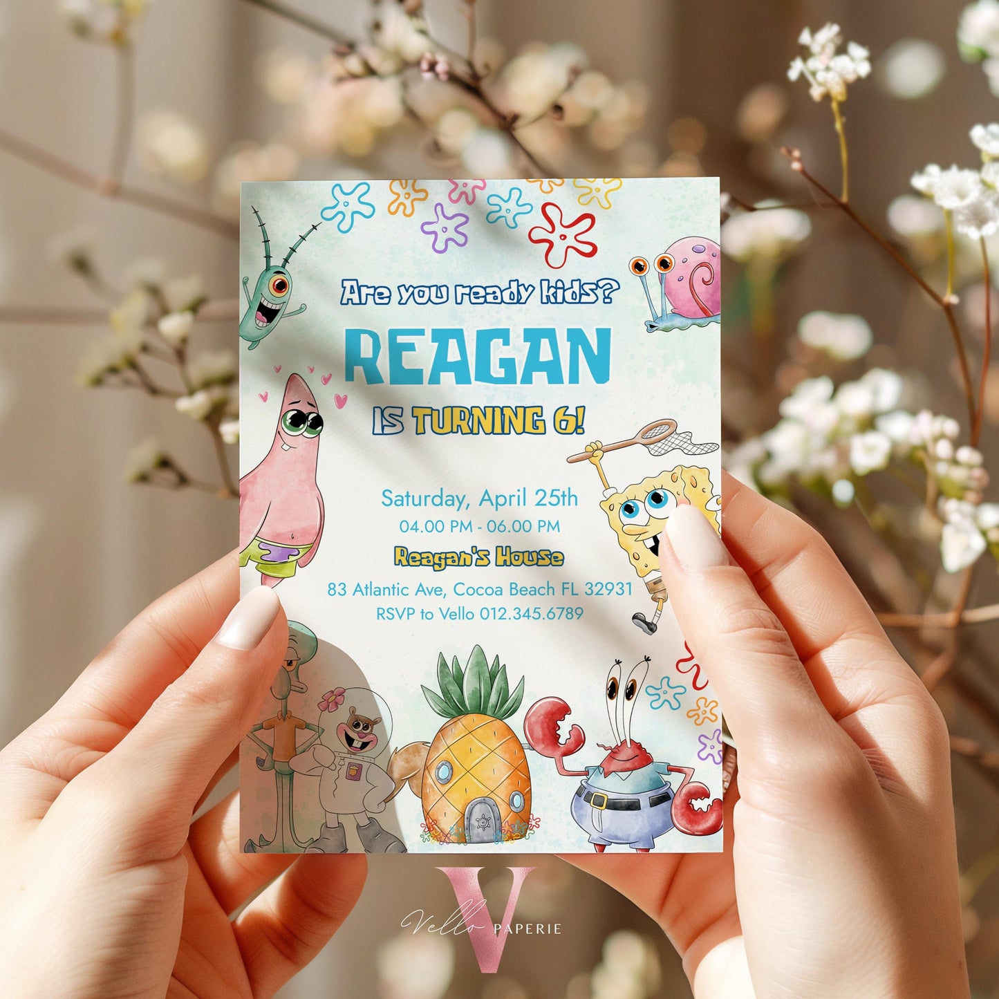 Editable Printable Spongebob Birthday Invitation | Watercolor Spongebob Square Pants Colorful Birthday Party Invite | Any Age Bikini Bottom
