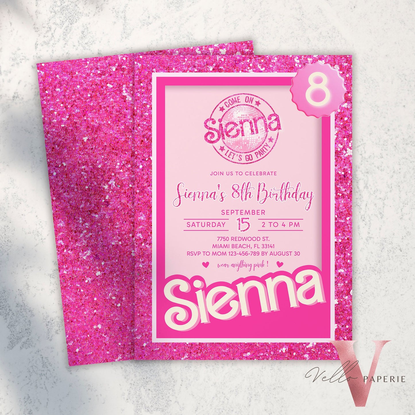 editable printable pink sparkle fashion doll box birthday invitation, pink doll glitter ,party come on lets go party invite instant download