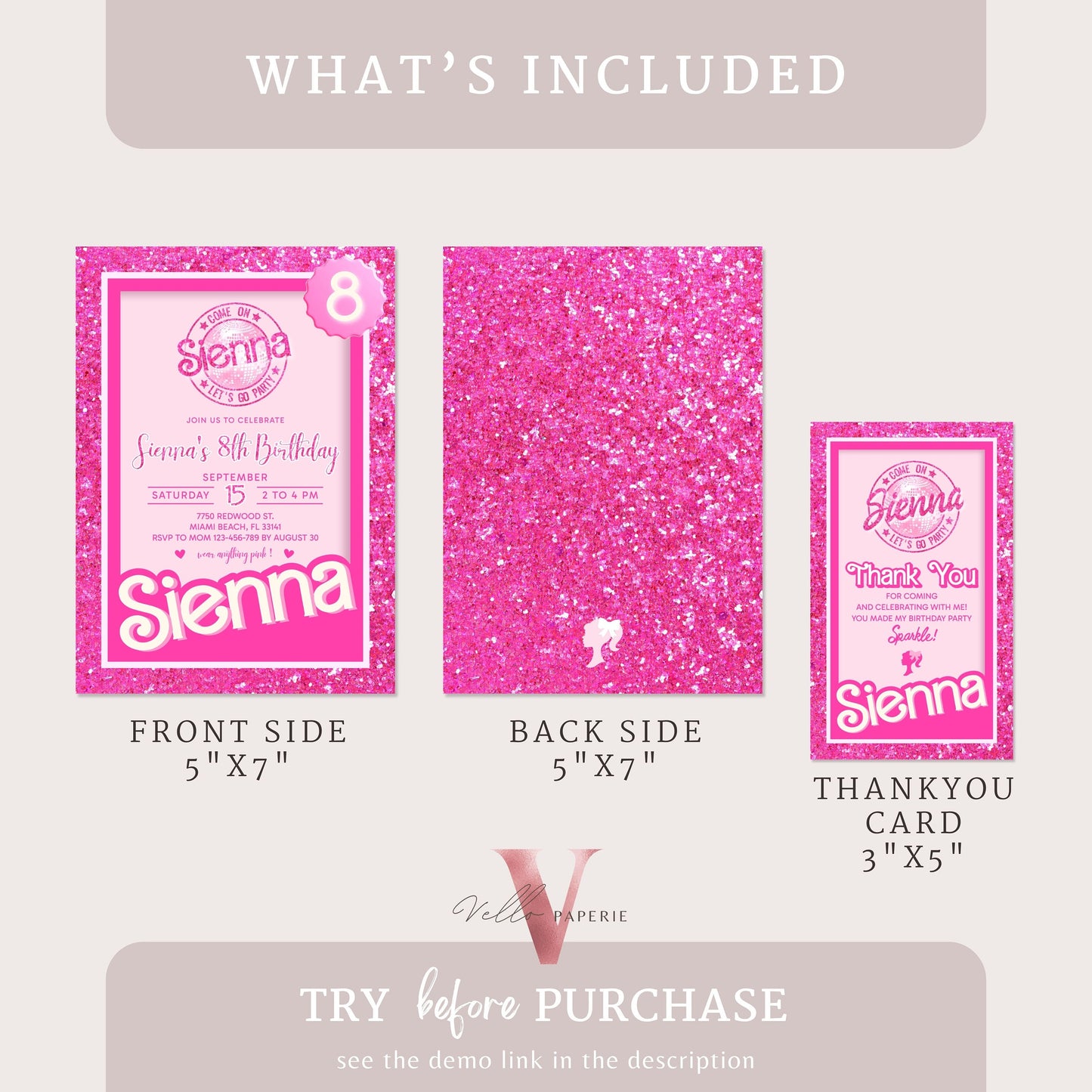editable printable pink sparkle fashion doll box birthday invitation, pink doll glitter ,party come on lets go party invite instant download