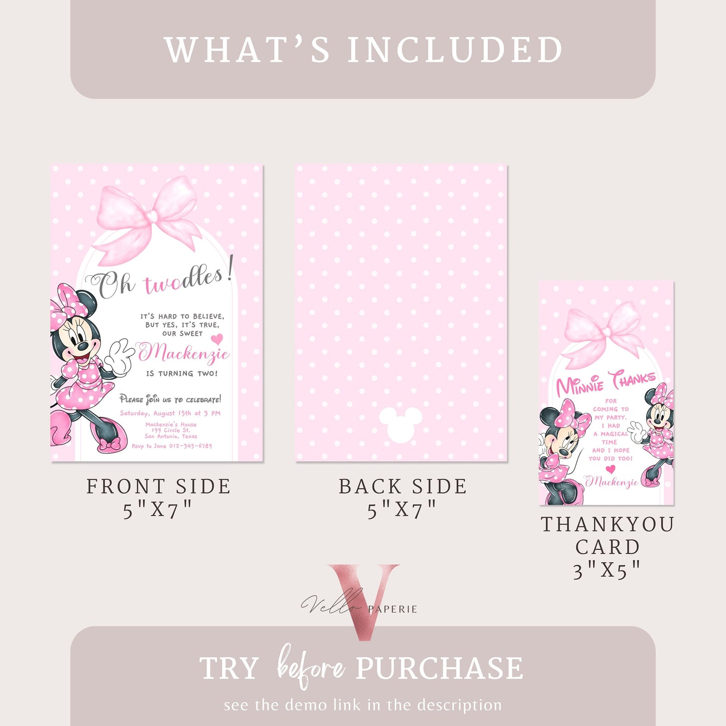 Oh Twodles Minnie Birthday Invitation | Editable Printable Watercolor Minnie Birthday Party Invite | Pink Minnie Twodles Instant Download