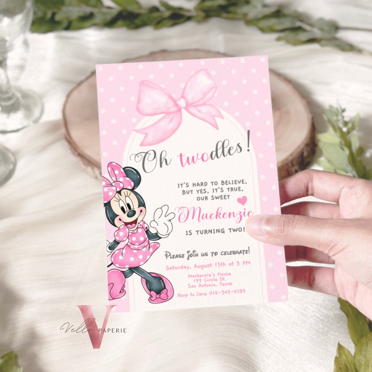Oh Twodles Minnie Birthday Invitation | Editable Printable Watercolor Minnie Birthday Party Invite | Pink Minnie Twodles Instant Download