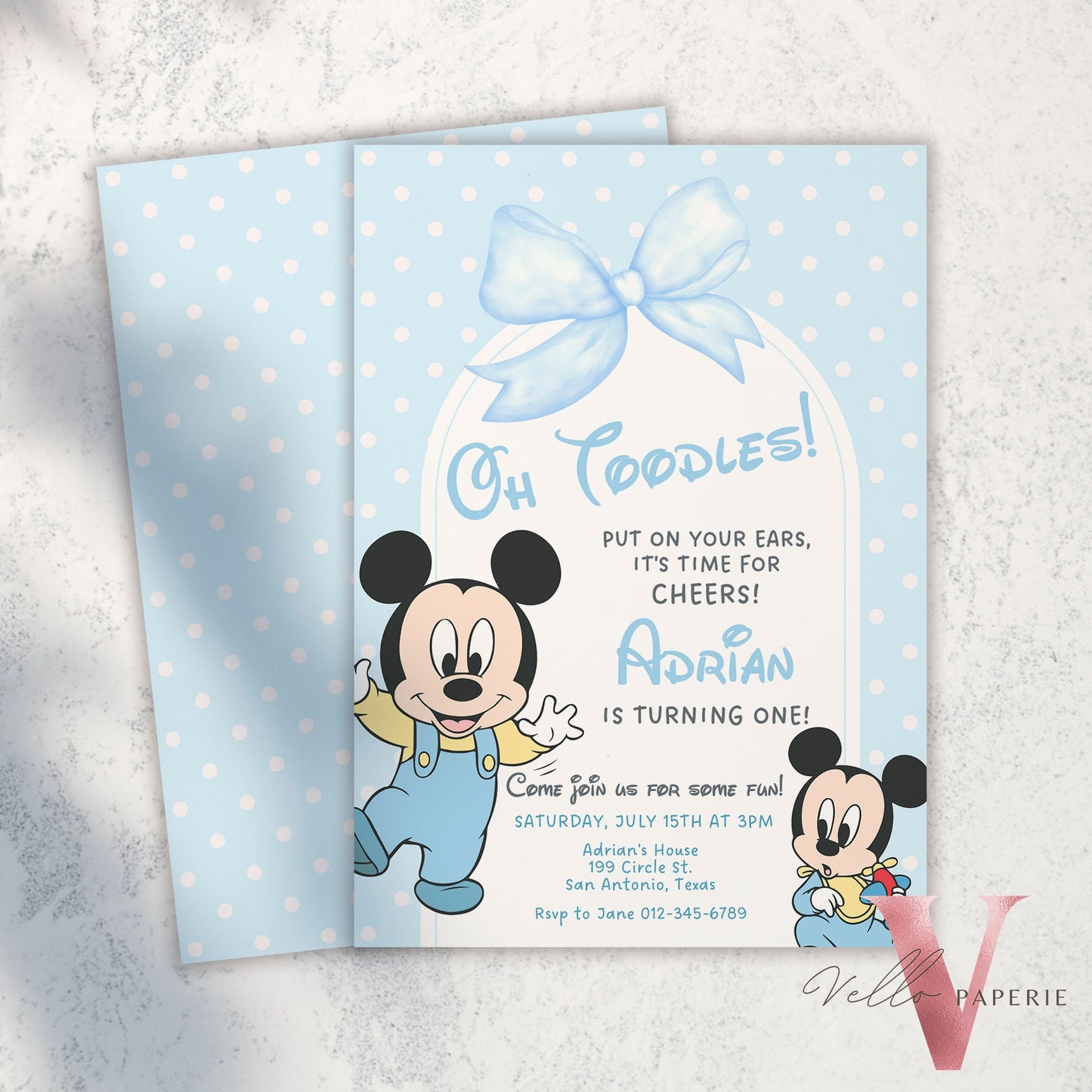 Oh Twodles Mickey Birthday Invitation | Editable Printable Watercolor Blue Mickey Birthday Party Invite | Mickey Twodles Instant Download