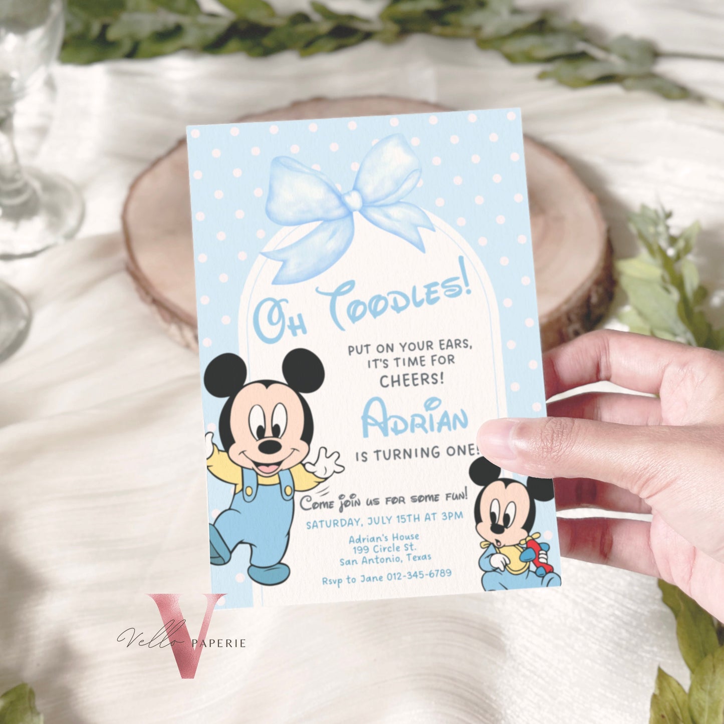 Oh Twodles Mickey Birthday Invitation | Editable Printable Watercolor Blue Mickey Birthday Party Invite | Mickey Twodles Instant Download