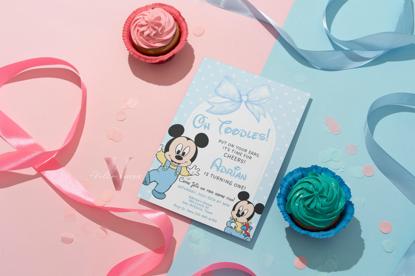 Oh Twodles Mickey Birthday Invitation | Editable Printable Watercolor Blue Mickey Birthday Party Invite | Mickey Twodles Instant Download