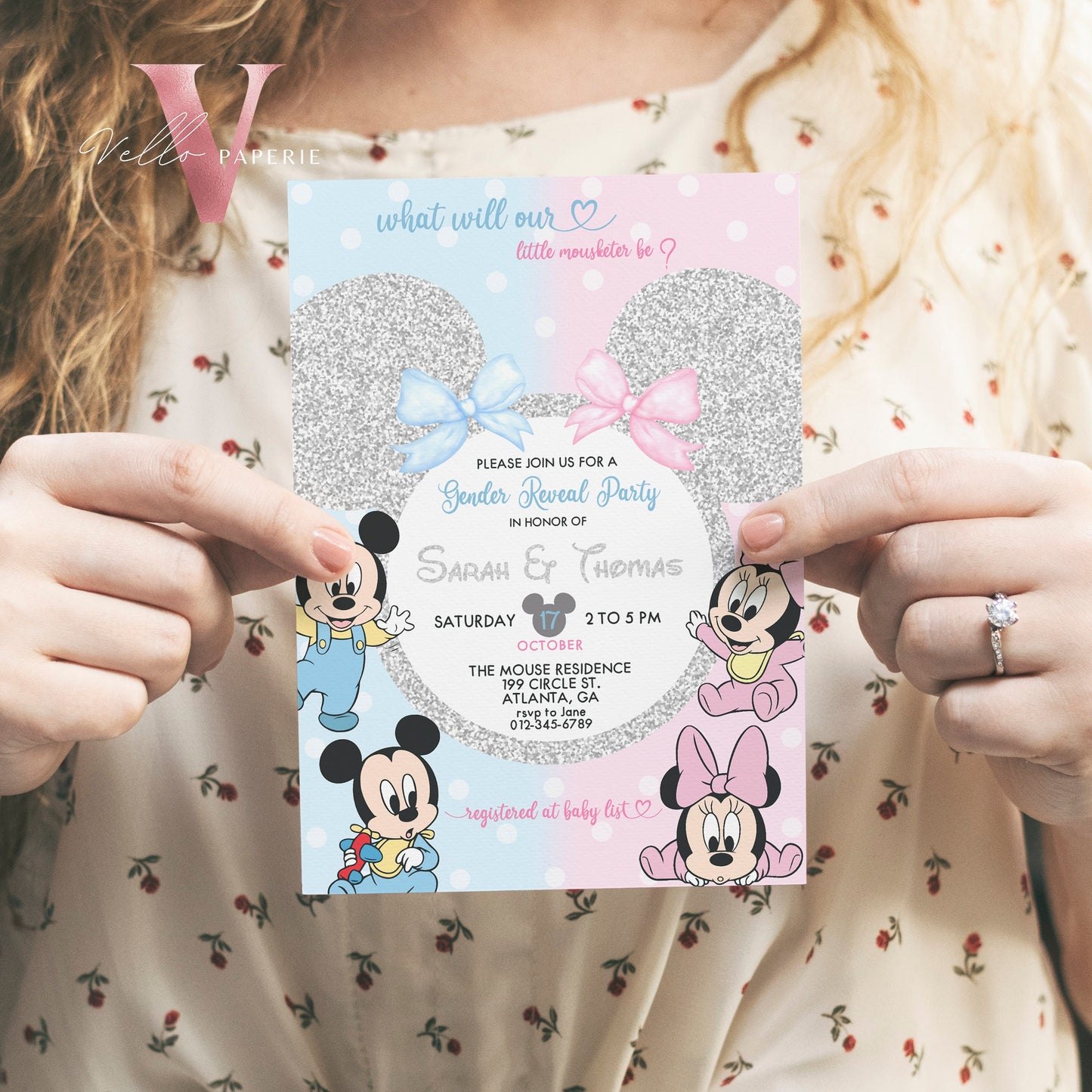 Minnie Mickey Baby Shower Invitation | Editable Printable Blue Pink Baby Shower Party Invite | Mouseketeer Gender Reveal Party Invite