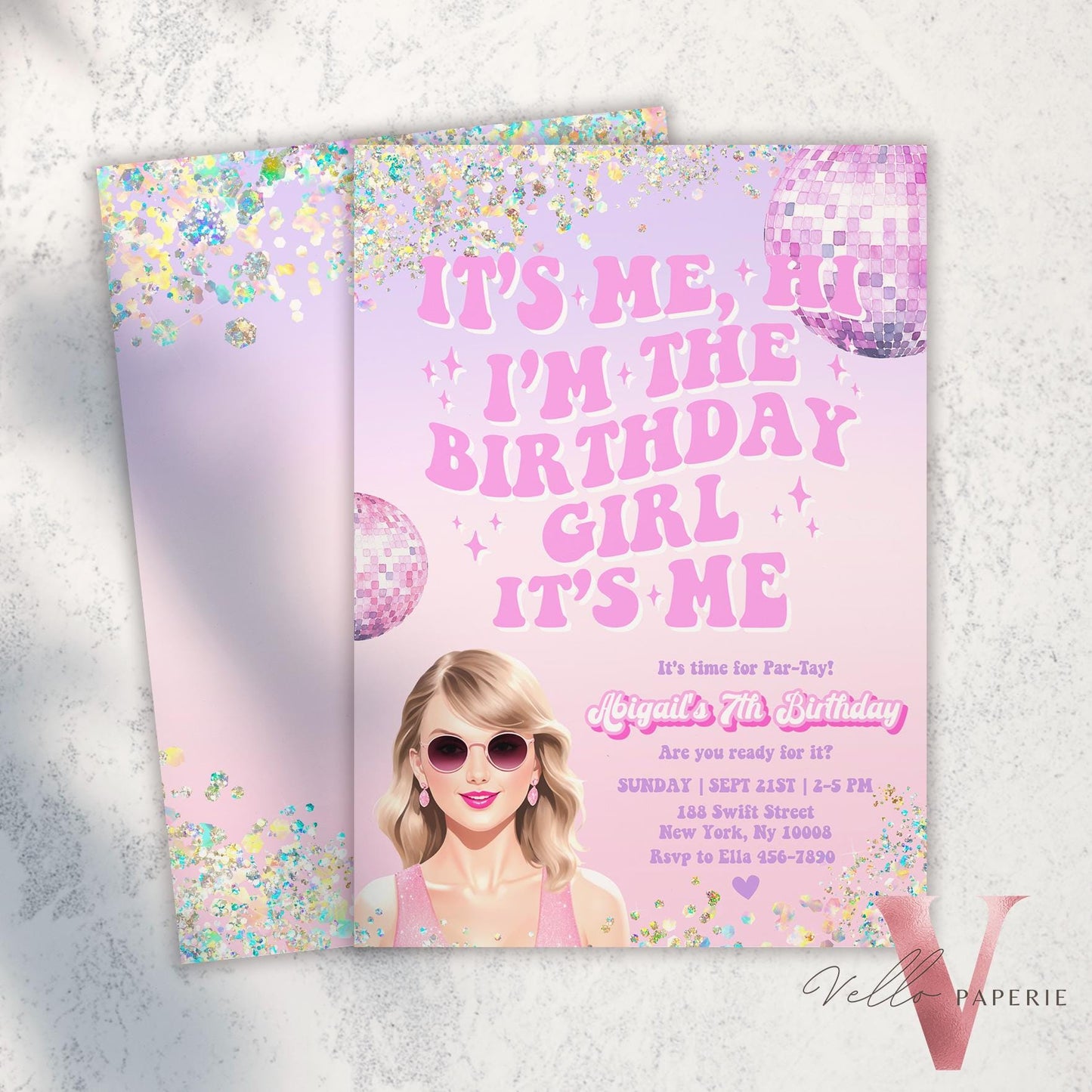 Edit Yourself Par-Tay Birthday Party Invitation | Editable Printable Purple Pink Sparkle TS Party Invite | It's Me Hi Swift Instant Download
