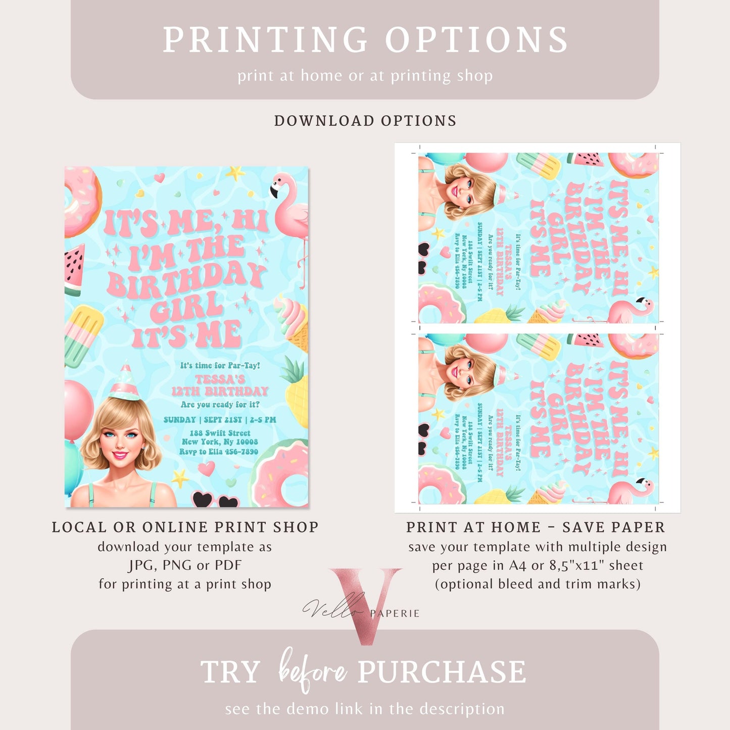 Edit Yourself Par-Tay Pool Party Invitation | Editable Printable Tosca Pink TS Pool Party Invite | It's Me Hi Swift Summer Instant Download