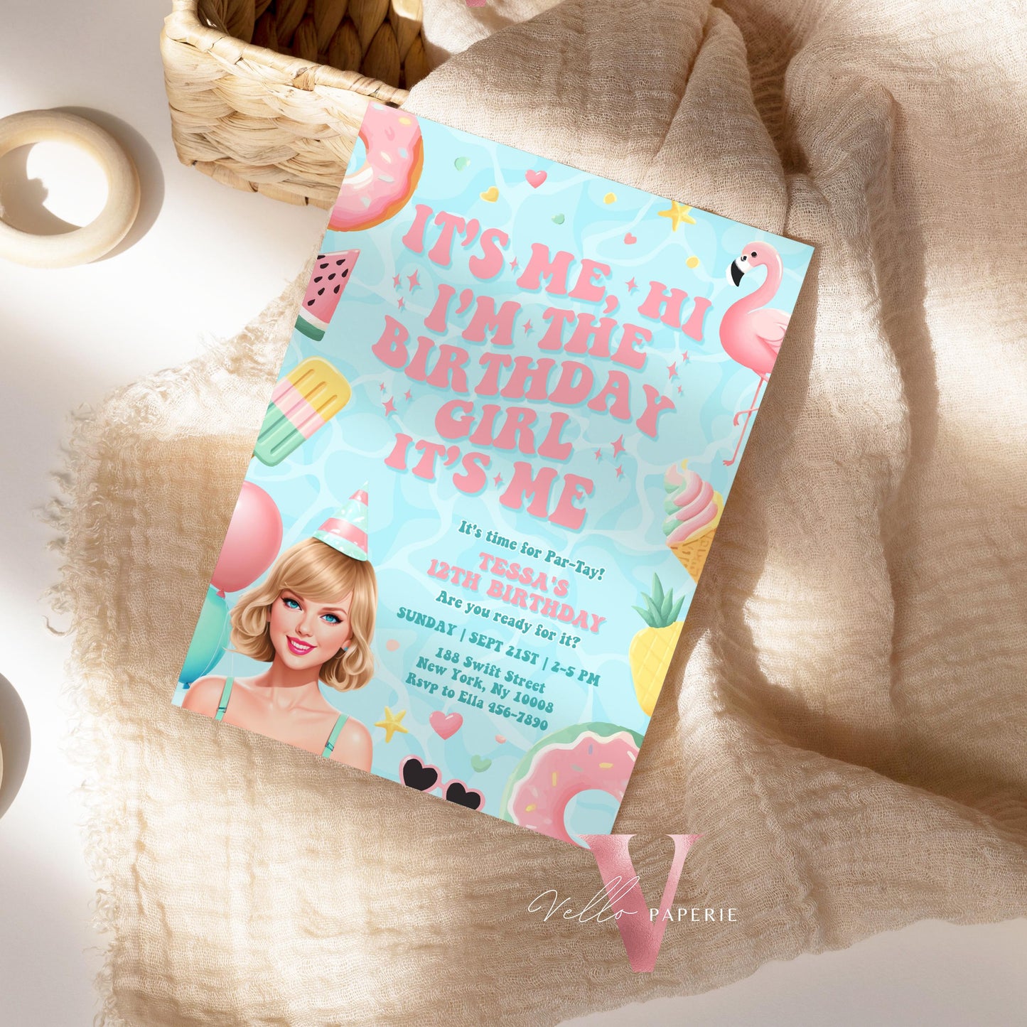 Edit Yourself Par-Tay Pool Party Invitation | Editable Printable Tosca Pink TS Pool Party Invite | It's Me Hi Swift Summer Instant Download