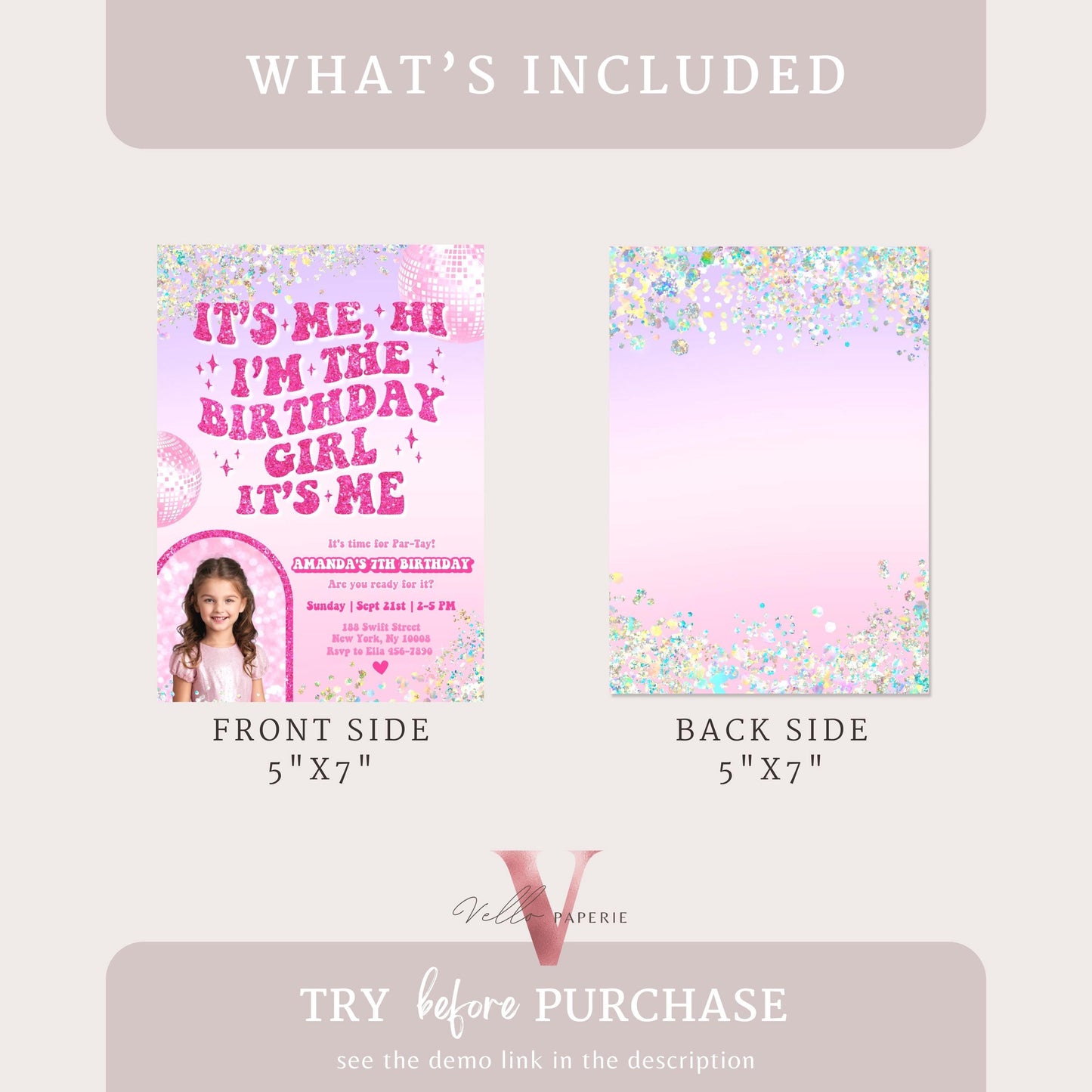 Swifti Par-Tay Birthday Party Invitation | Purple Sparkle Taylor Eras Music Party Invite | It's Me Hi, In my birthday era Instant Template