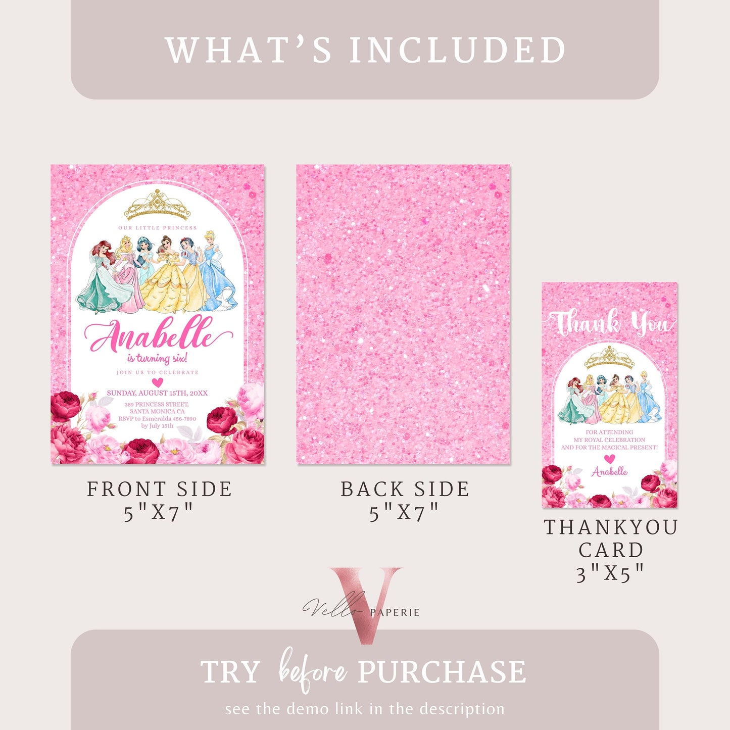princess pink shimmer birthday invitation, once upon a time birthday party girl, princess character watercolor invite instant download