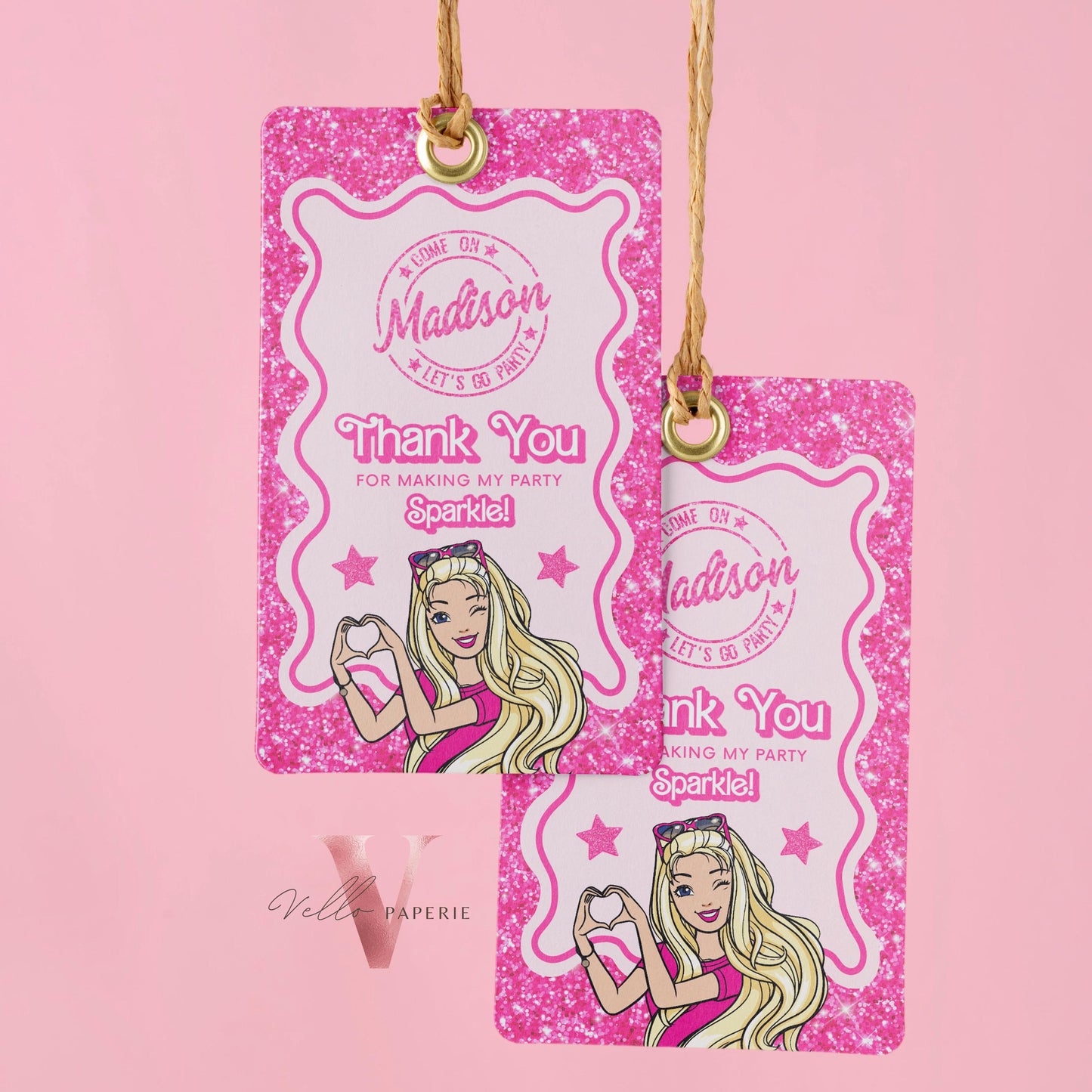 Wave Pink Sparkle Fashion Doll Cartoon Birthday Invitation, Pink Doll Glitter Come On Lets Go Pink Party Invite Instant Template