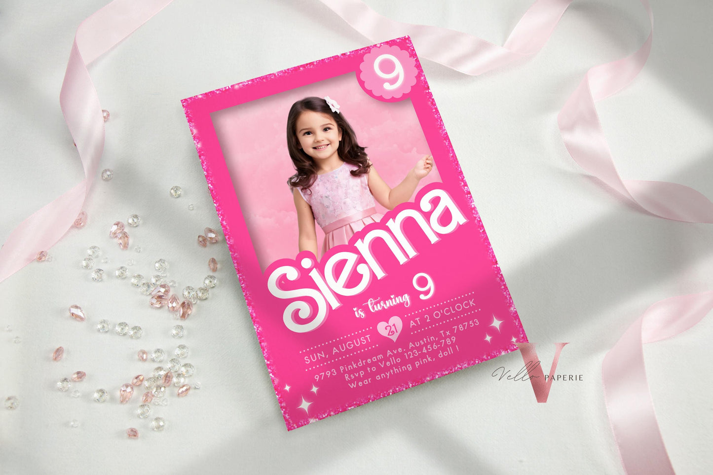 Selfie Pink Sparkle Fashion Doll Box Birthday Invitation, Editable Printable Photo Glam Pink Doll Party Invite Instant Template  HPD01
