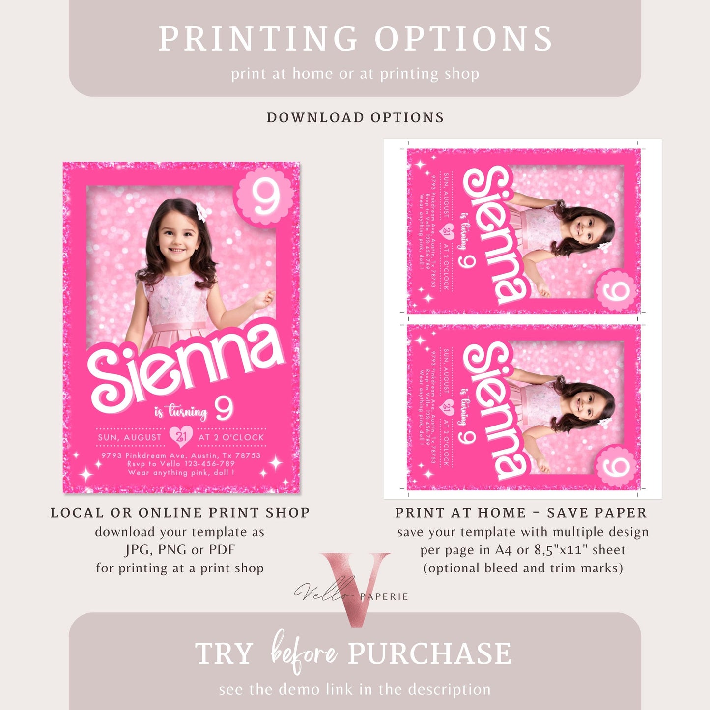 Selfie Pink Sparkle Fashion Doll Box Birthday Invitation, Editable Printable Photo Glam Pink Doll Party Invite Instant Template  HPD01