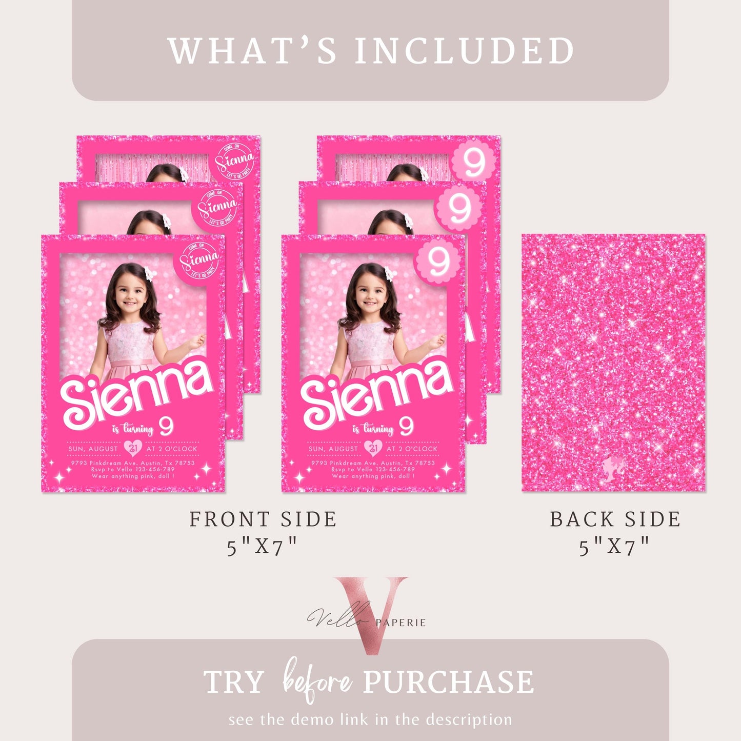 Selfie Pink Sparkle Fashion Doll Box Birthday Invitation, Editable Printable Photo Glam Pink Doll Party Invite Instant Template  HPD01