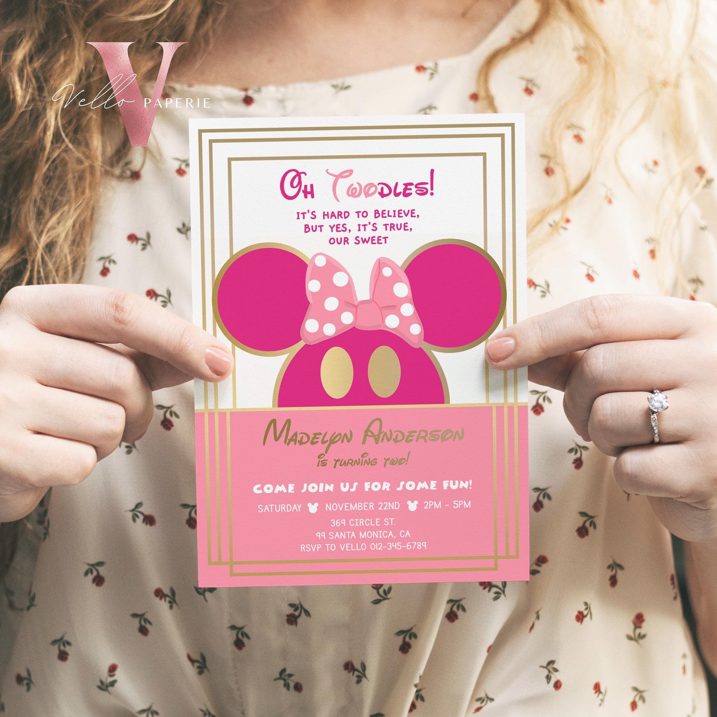 Self Editable Oh Toodles Minnie Mouse Birthday Invitation, Modern Pink Gold Girl Minnie Invite, Pink Gold Toodlers Birthday Instant Download