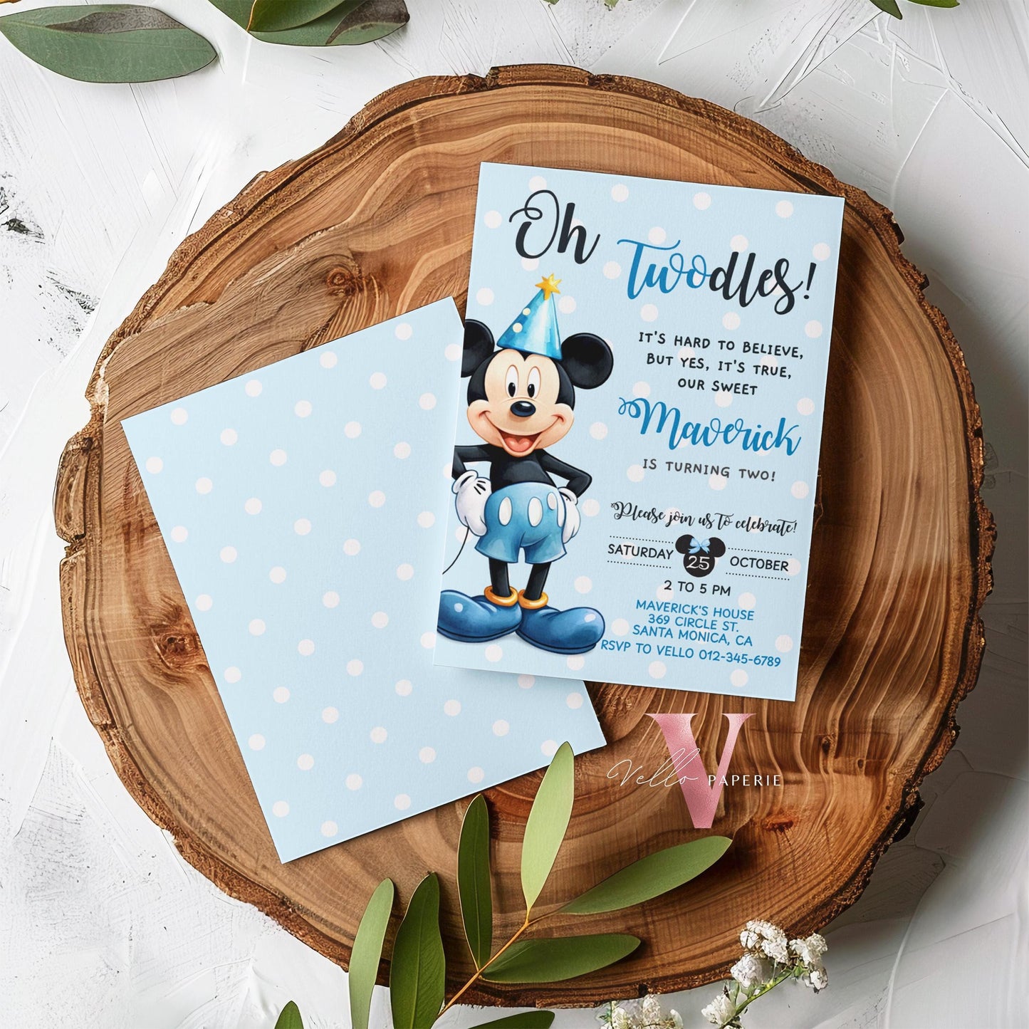 Self Editable Oh Twodles Mickey Mouse Birthday Invitation | Watercolor Blue Mickey Birthday Party Invite | Mickey Twodles Instant Download