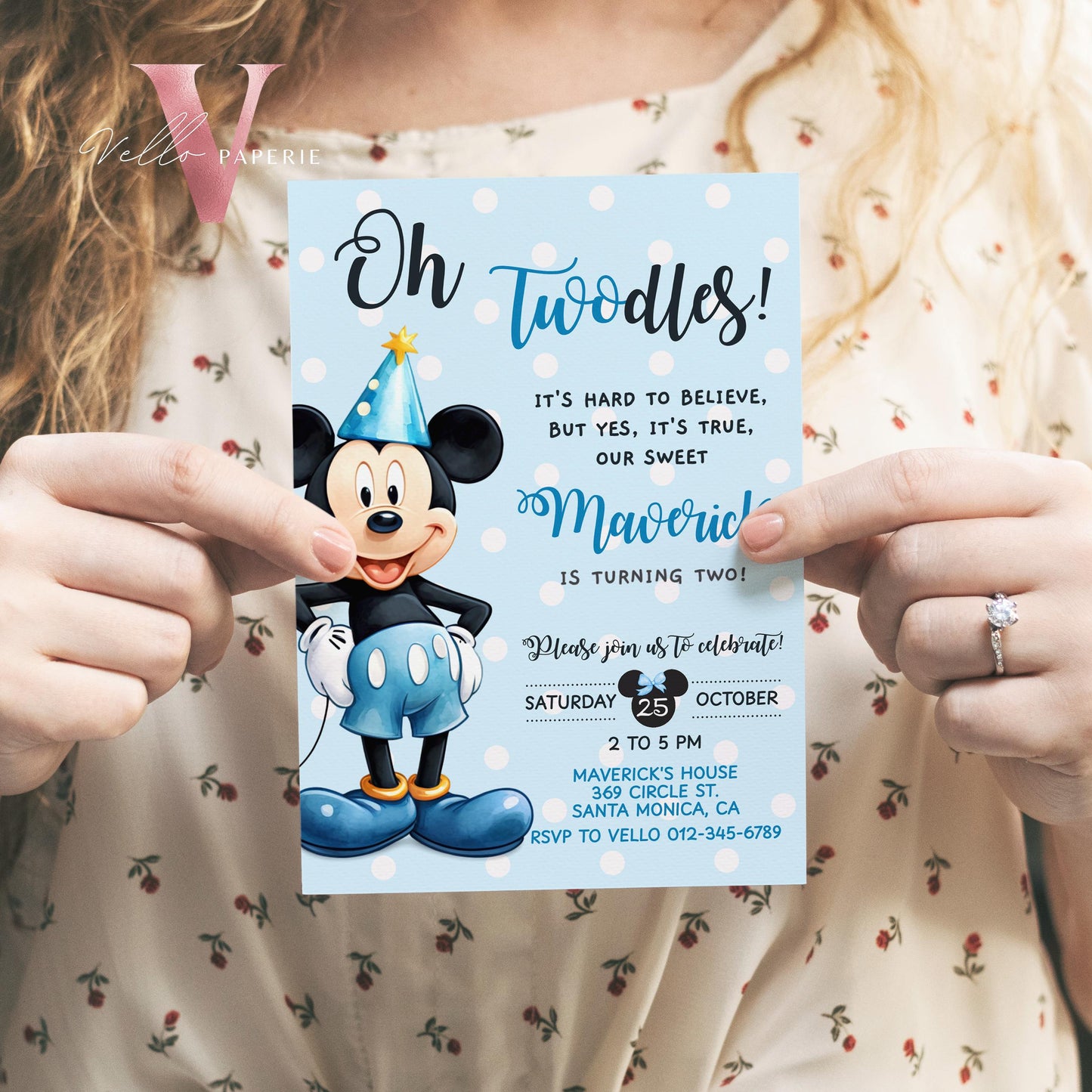 Self Editable Oh Twodles Mickey Mouse Birthday Invitation | Watercolor Blue Mickey Birthday Party Invite | Mickey Twodles Instant Download