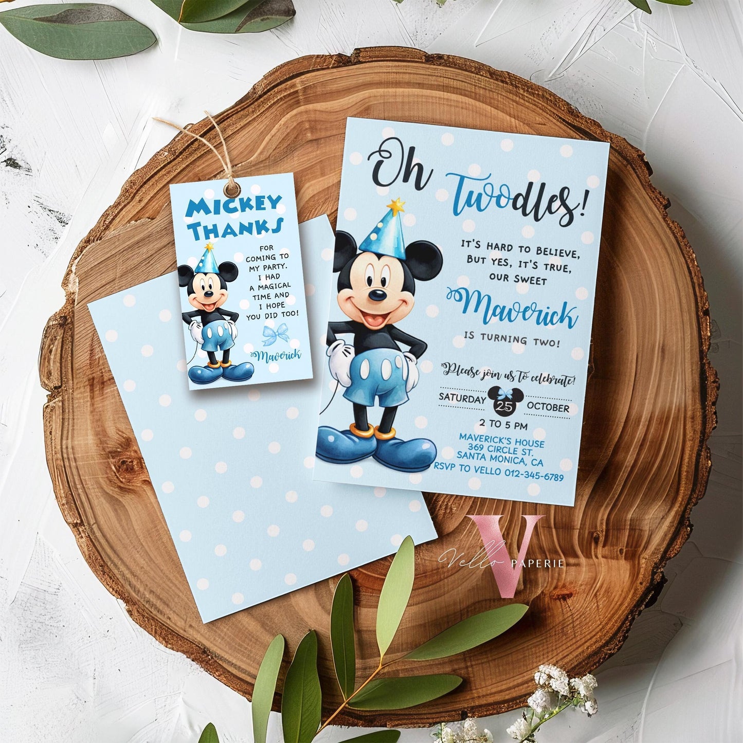 Self Editable Oh Twodles Mickey Mouse Birthday Invitation | Watercolor Blue Mickey Birthday Party Invite | Mickey Twodles Instant Download
