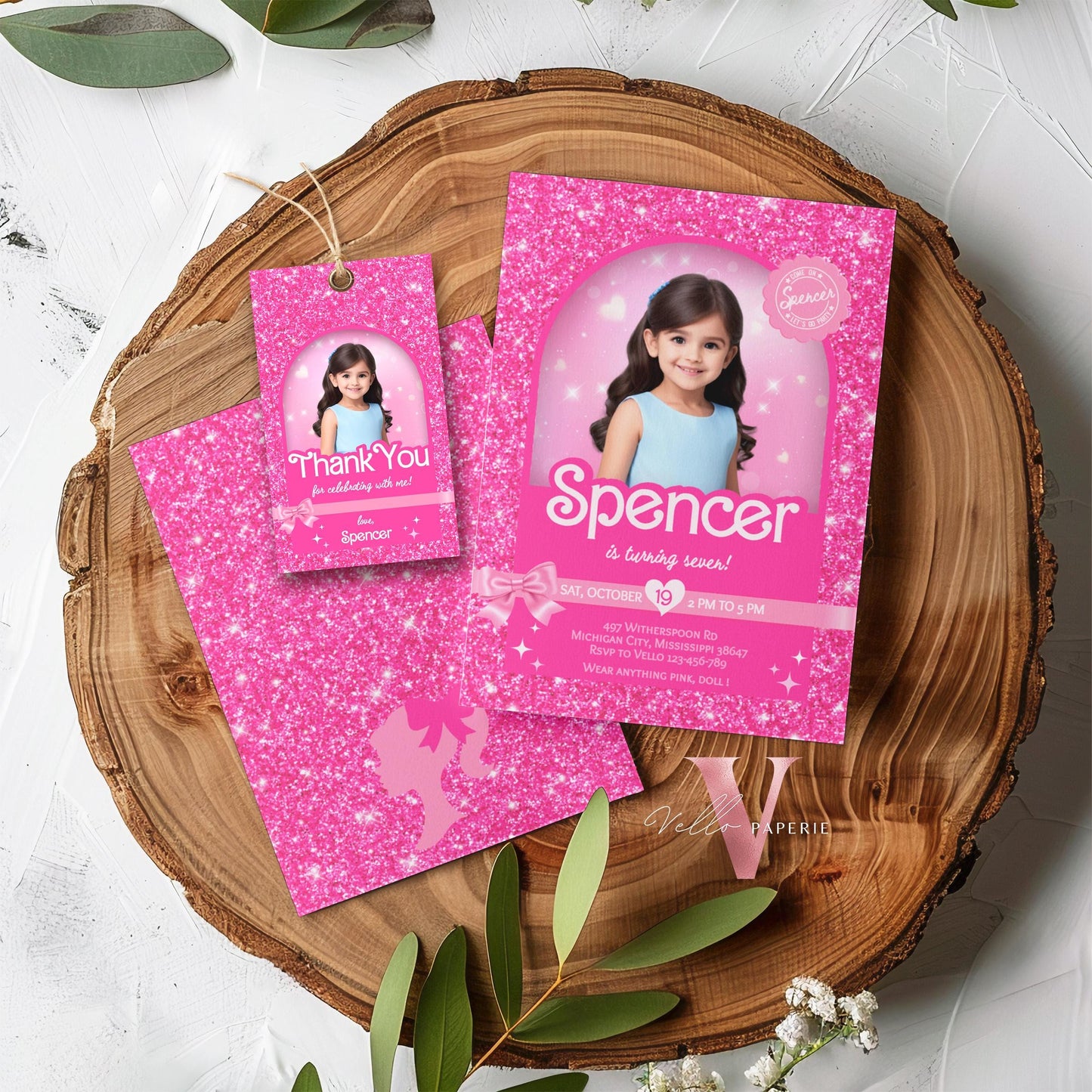 Selfie Pink Sparkle Fashion Doll Box Birthday Invitation, Editable Printable Photo Glam Pink Doll Party Invite Instant Template Download