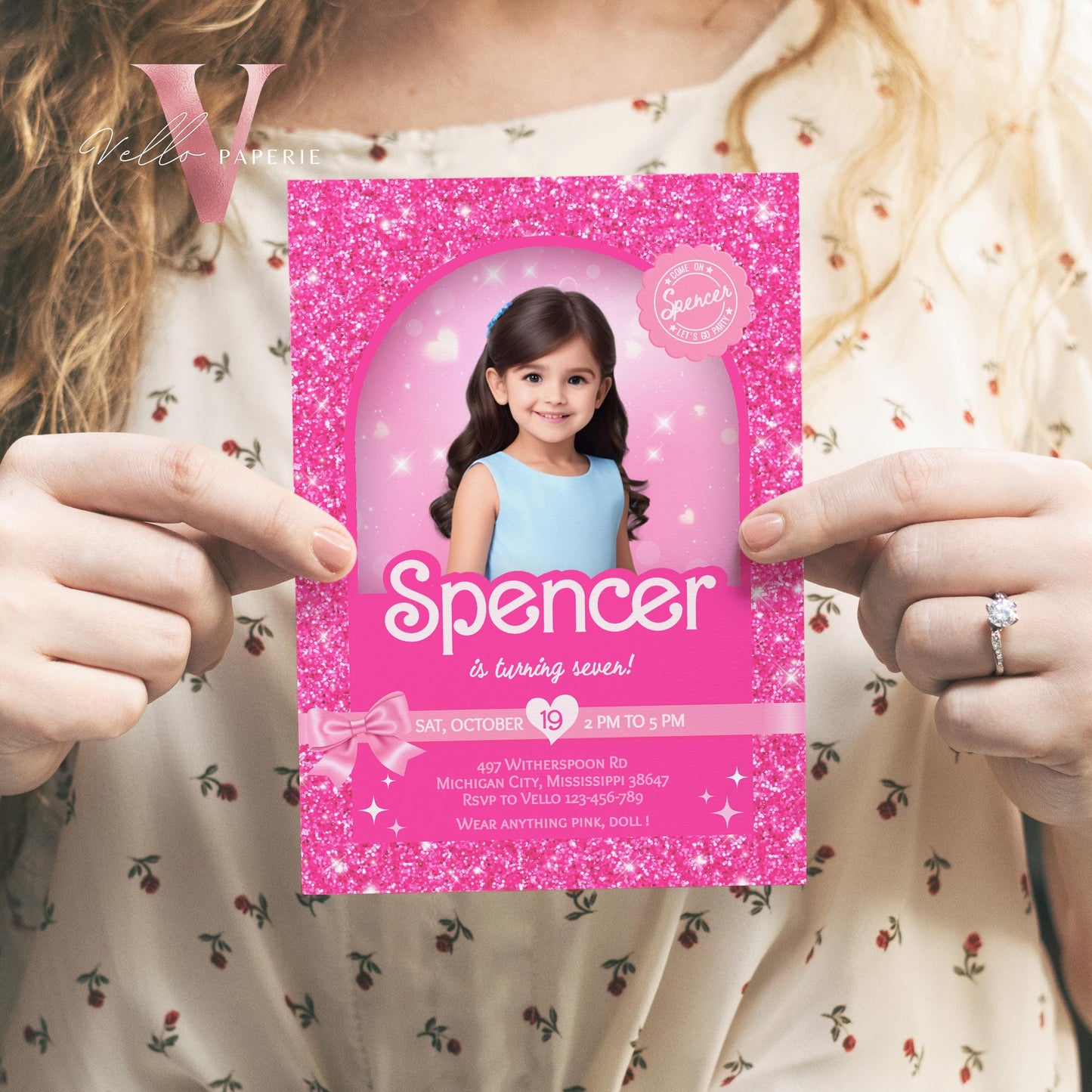 Selfie Pink Sparkle Fashion Doll Box Birthday Invitation, Editable Printable Photo Glam Pink Doll Party Invite Instant Template Download