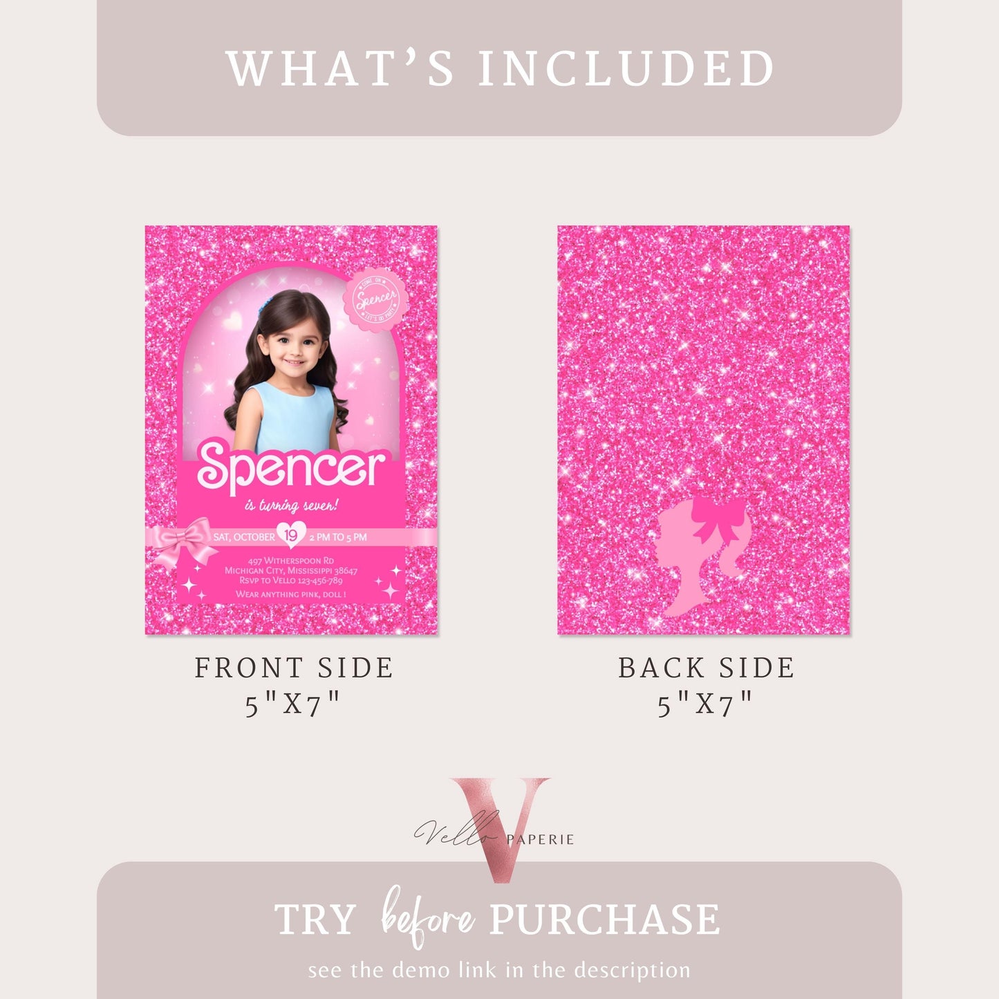 Selfie Pink Sparkle Fashion Doll Box Birthday Invitation, Editable Printable Photo Glam Pink Doll Party Invite Instant Template Download