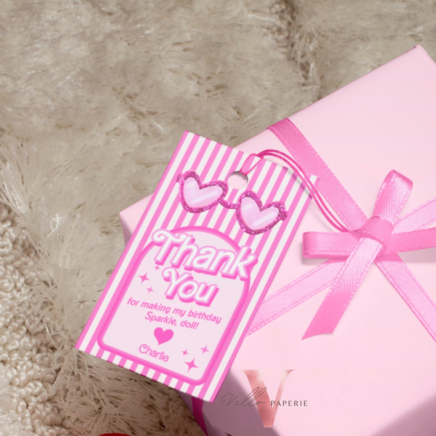 Stripe Sunglass Pink Fashion Doll Birthday Invitation | Modern Pink Doll Glitter Come On Lets Go Pink Party Invite Instant Template
