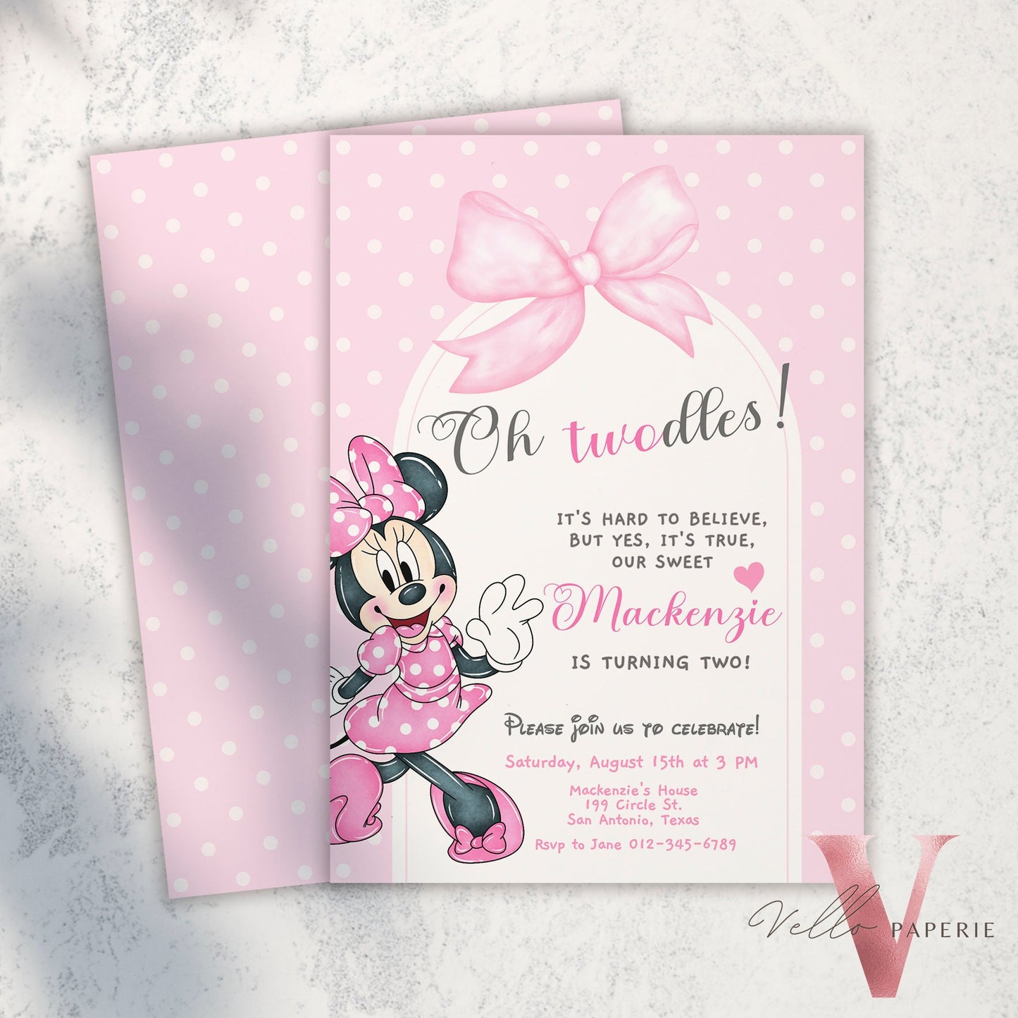 Oh Twodles Minnie Birthday Invitation | Editable Printable Watercolor Minnie Birthday Party Invite | Pink Minnie Twodles Instant Download