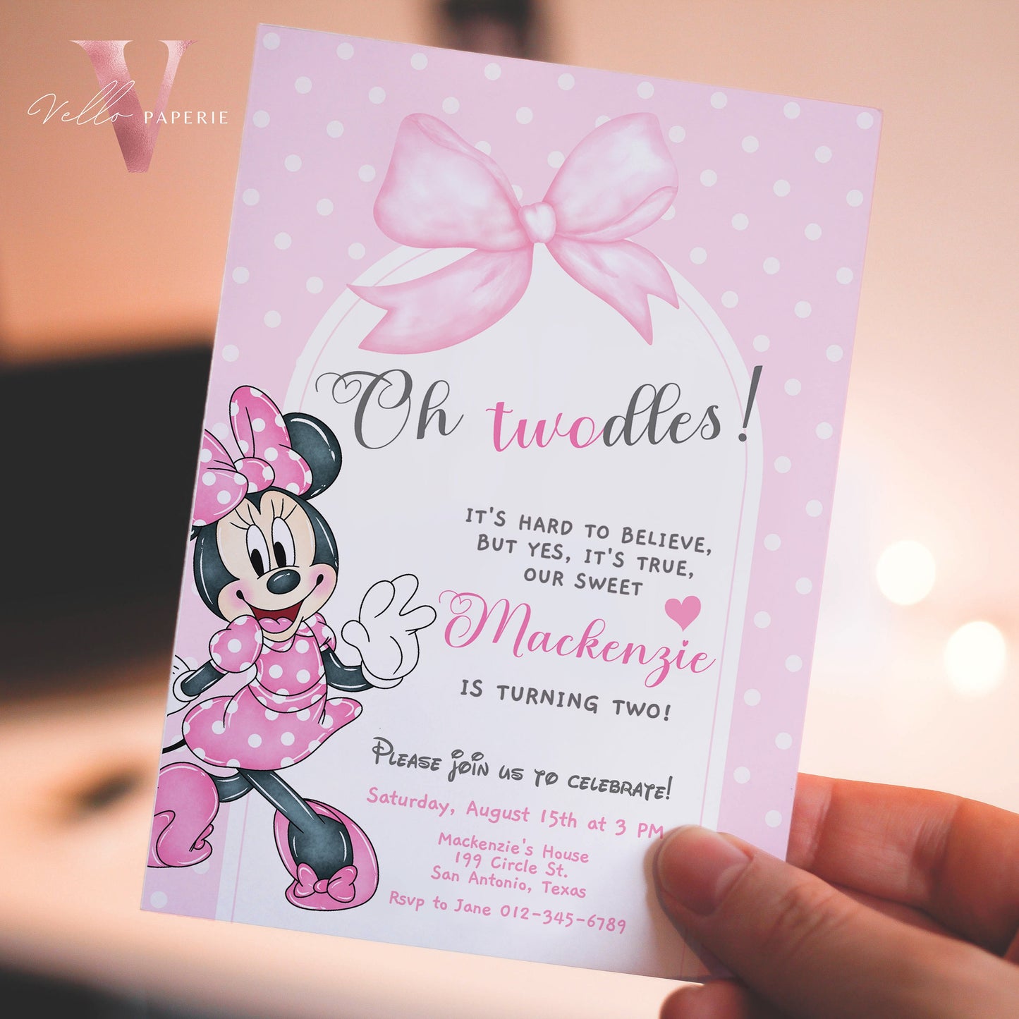 Oh Twodles Minnie Birthday Invitation | Editable Printable Watercolor Minnie Birthday Party Invite | Pink Minnie Twodles Instant Download