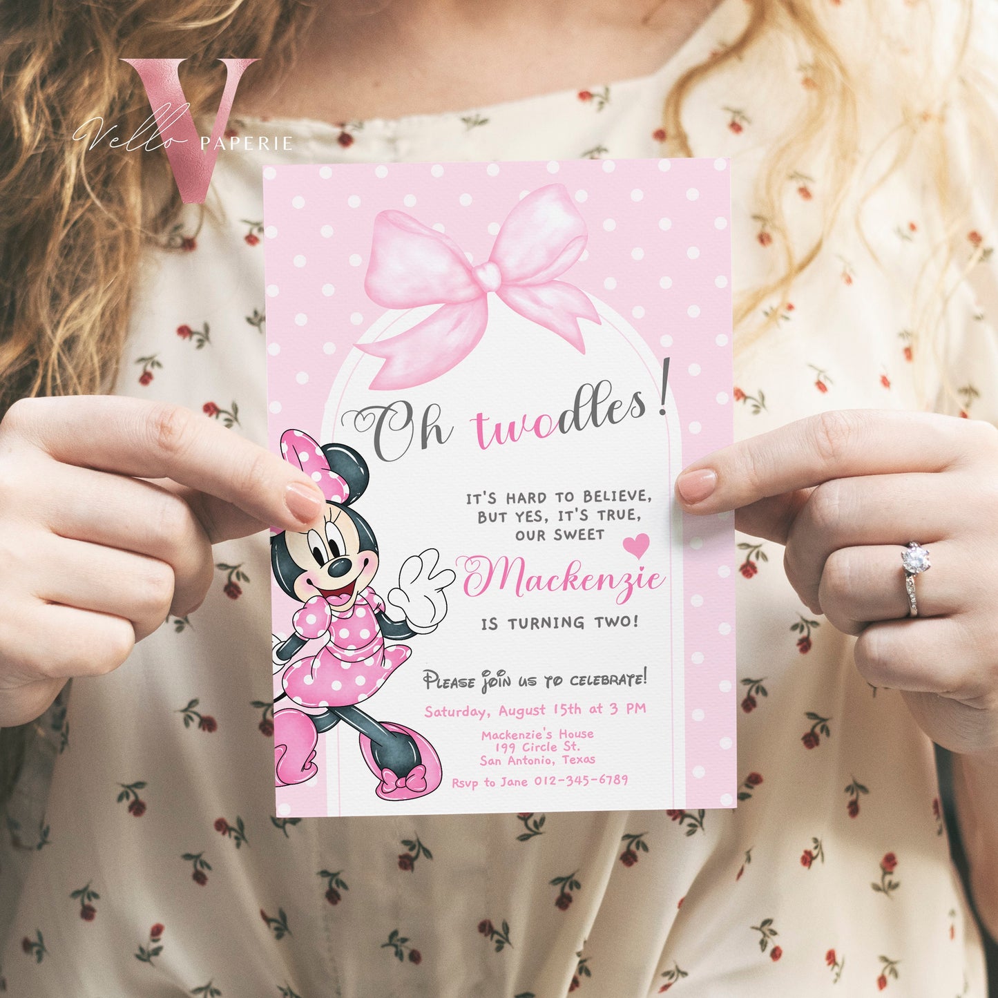 Oh Twodles Minnie Birthday Invitation | Editable Printable Watercolor Minnie Birthday Party Invite | Pink Minnie Twodles Instant Download