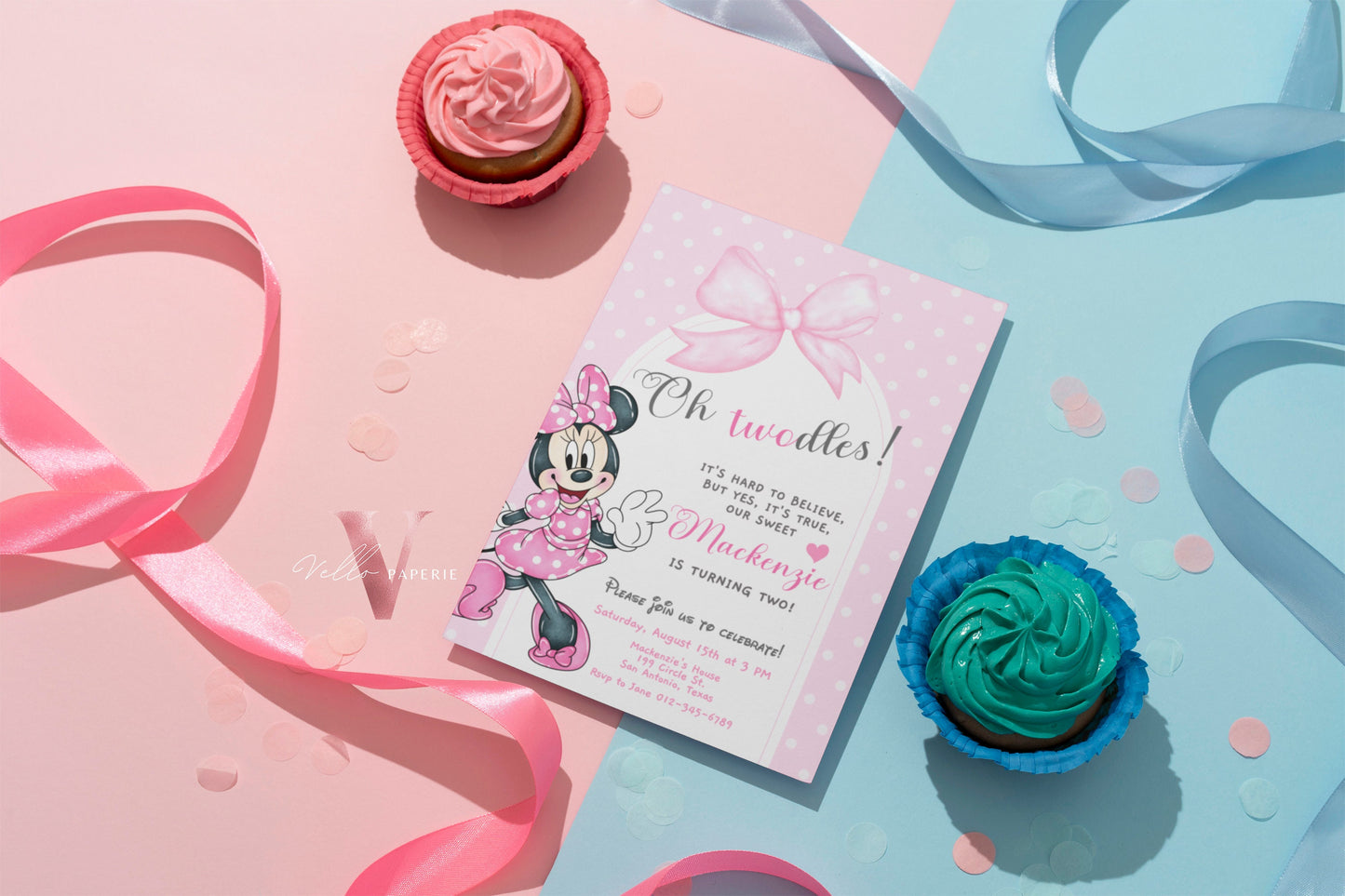 Oh Twodles Minnie Birthday Invitation | Editable Printable Watercolor Minnie Birthday Party Invite | Pink Minnie Twodles Instant Download