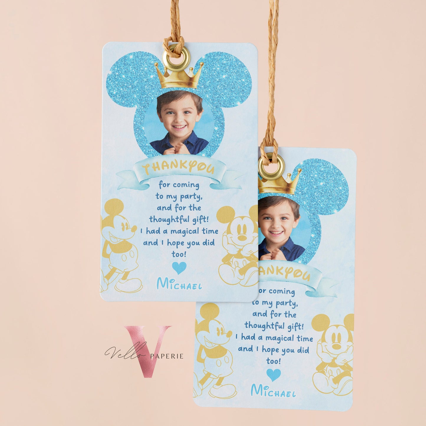 Photo Blue Glitter Royal Mickey Birthday Invitation | Editable Printable Blue Gold Mickey Birthday Party Invite with Photo Instant Download