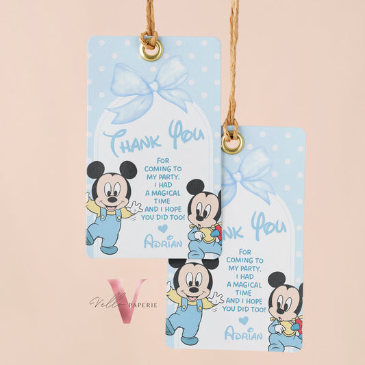 Oh Twodles Mickey Birthday Thankyou Card | Editable Printable Soft Blue Mickey Birthday Party Favor Tag | Gift Tag Instant Download