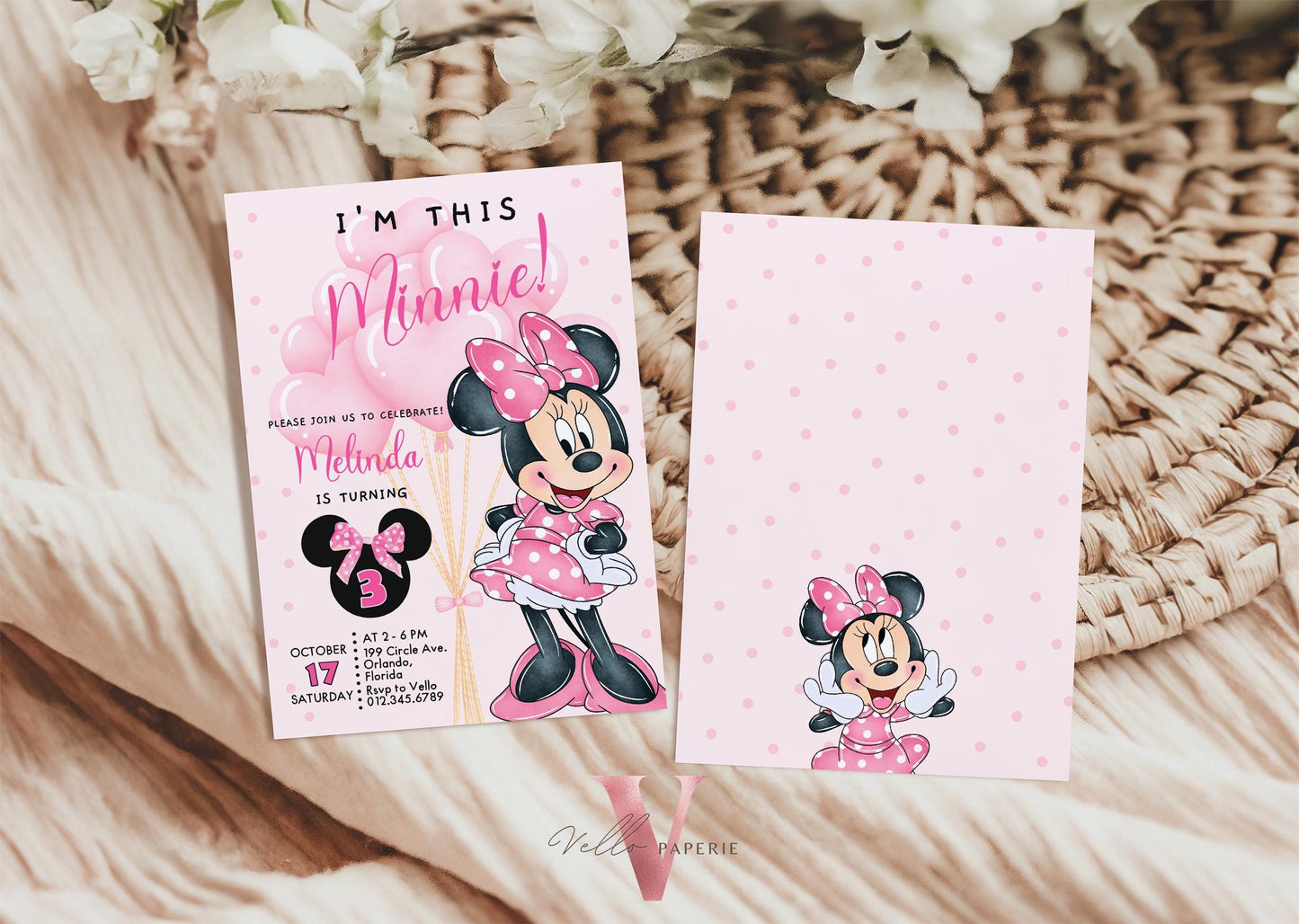 Self Edit Any Age Oh Toodlers Minnie Mouse Birthday Invitation, Light Pink Polka Dot Invite, Girl Birthday Party Instant Template MMB02