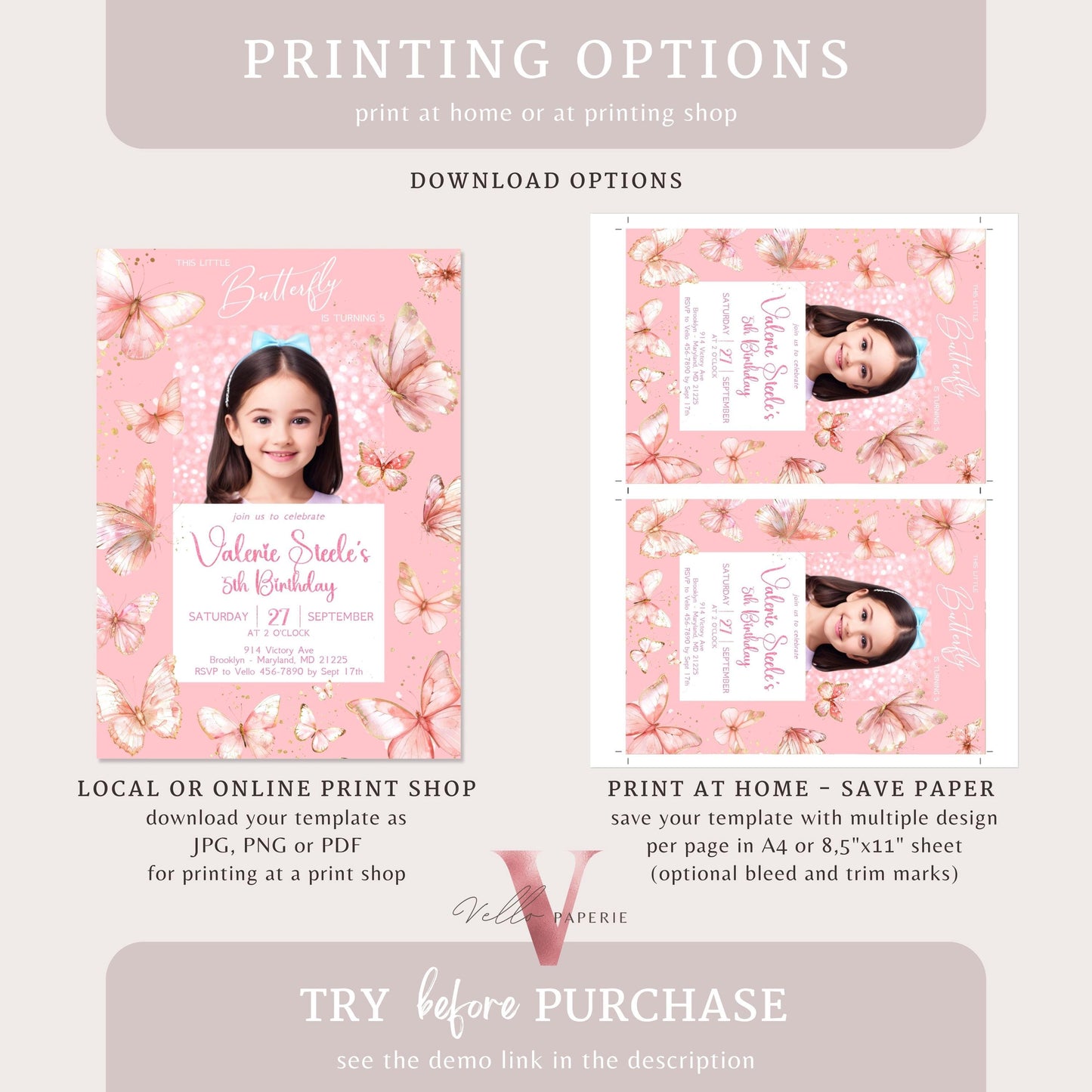 Pink Photo Watercolor Butterfly Birthday Invitation | A little butterfly Party Invite with photo | Glam Pink Glitter Baby Butterfly Template