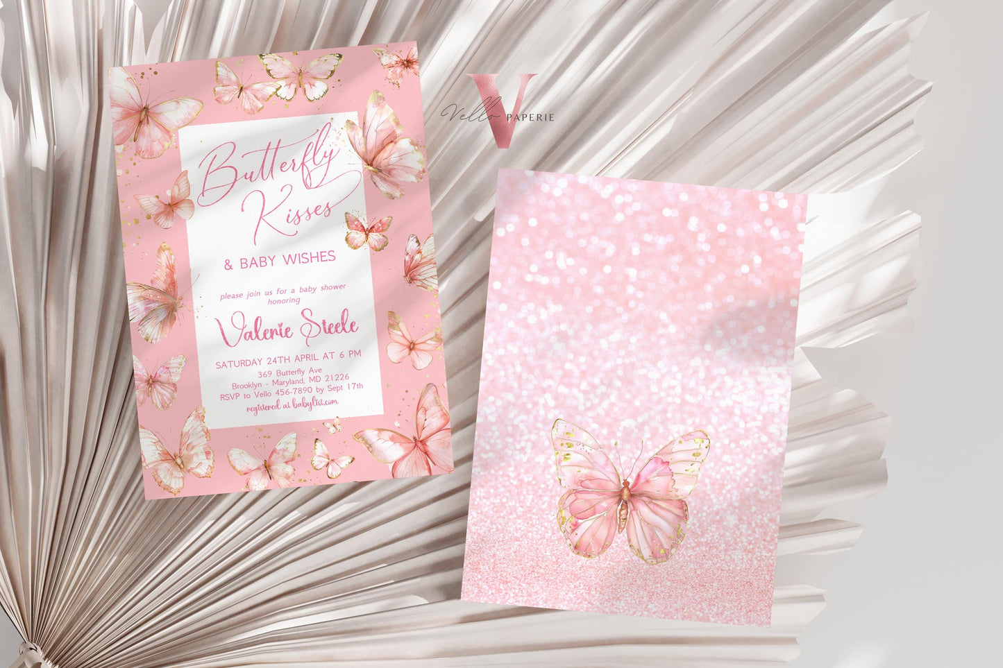 Pink Gold Watercolor Butterfly Baby Shower Party Invitation | A little butterfly Welcome Baby Party Invite | PInkGold Glitter Baby Butterfly