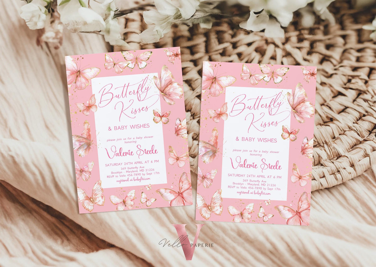 Pink Gold Watercolor Butterfly Baby Shower Party Invitation | A little butterfly Welcome Baby Party Invite | PInkGold Glitter Baby Butterfly