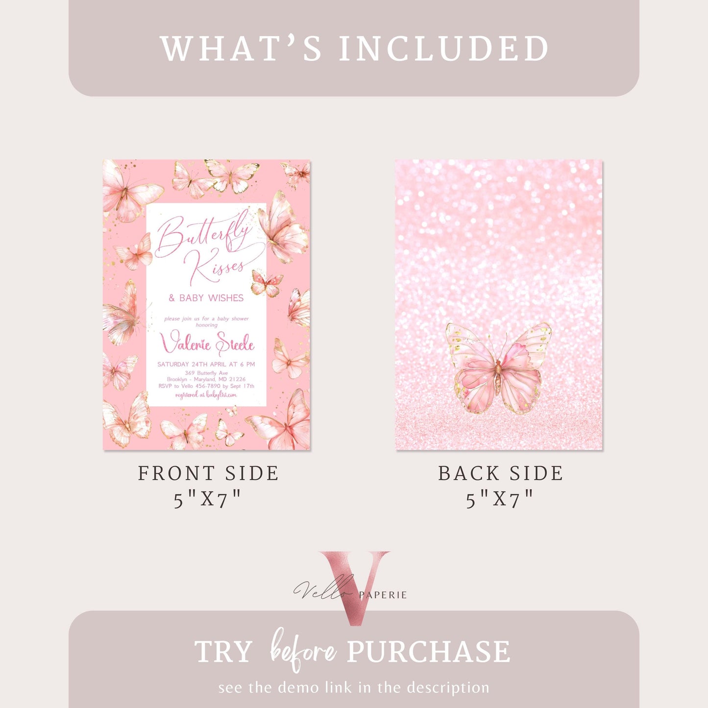 Pink Gold Watercolor Butterfly Baby Shower Party Invitation | A little butterfly Welcome Baby Party Invite | PInkGold Glitter Baby Butterfly