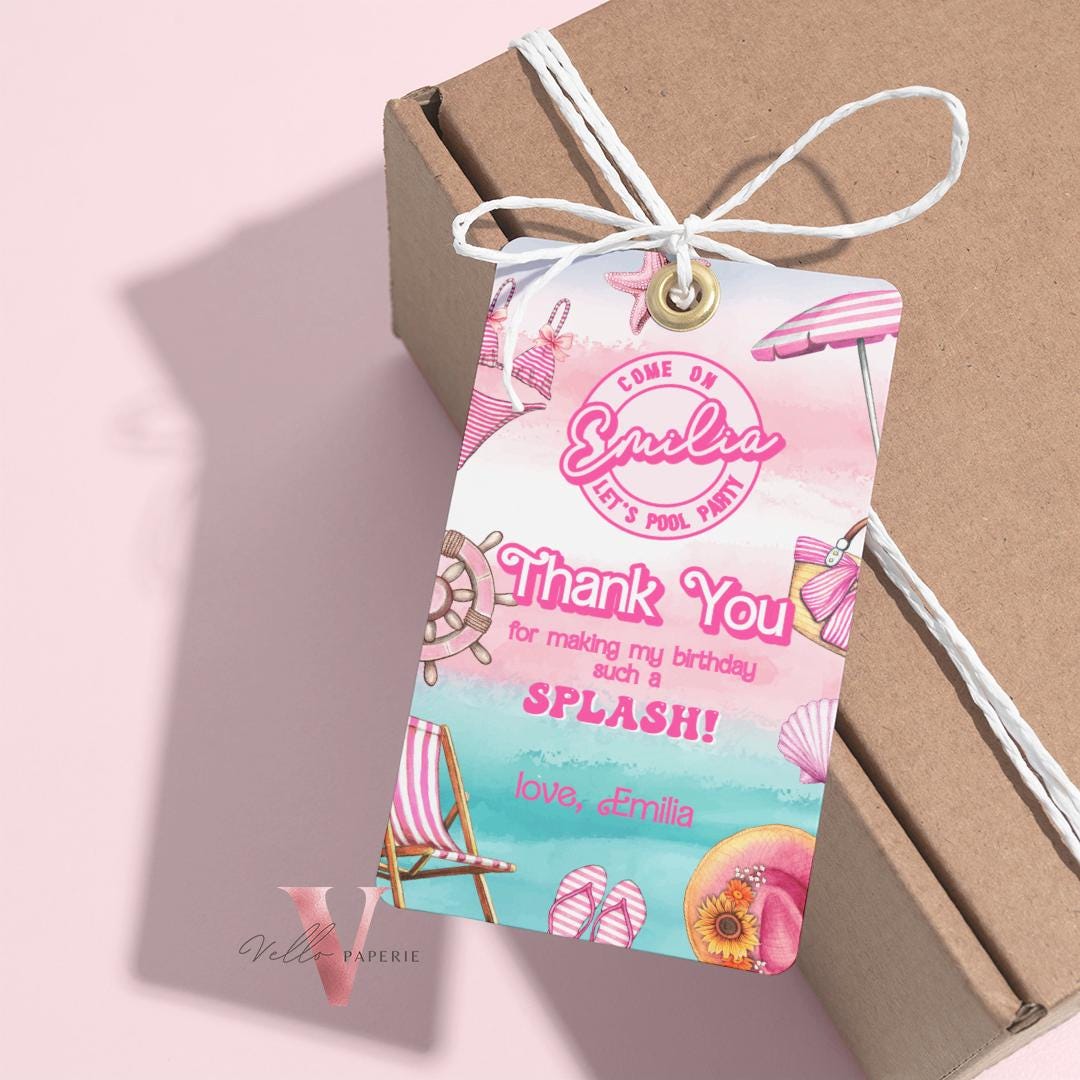 Instant Download Pink Doll Beach Birthday Invitation | Editable Printable Malibu Beach Party Invite | Pink Blue Malibu Come On Lets Go Party