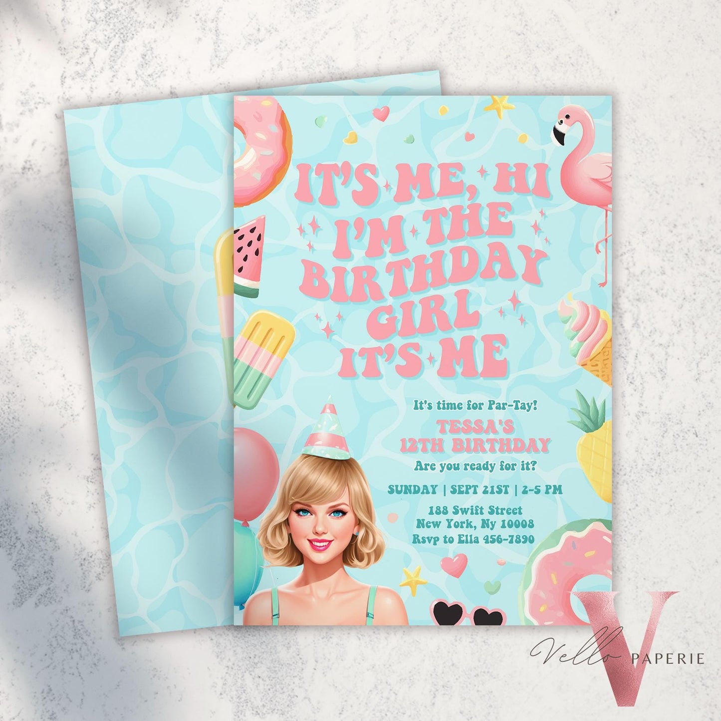 Edit Yourself Par-Tay Pool Party Invitation | Editable Printable Tosca Pink TS Pool Party Invite | It's Me Hi Swift Summer Instant Download